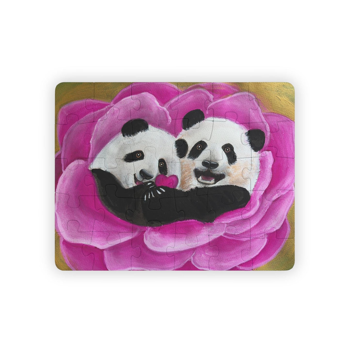 Panda Cubs in Pink Flower Puzzle | 30 piece kids puzzle | Watercolor art collectible jigsaw