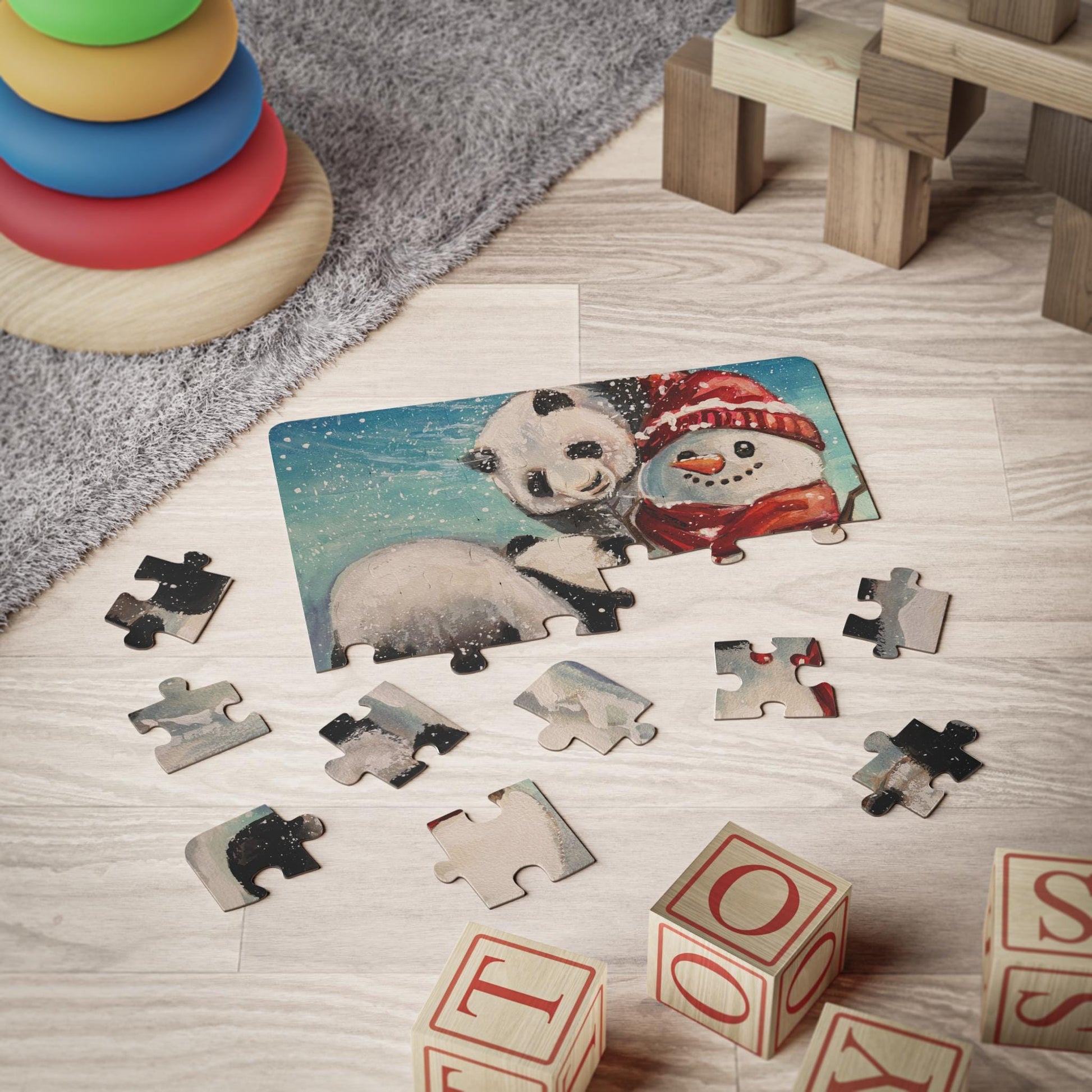 Panda and Snowman Kids Puzzle 30-Piece | Winter Animal Jigsaw