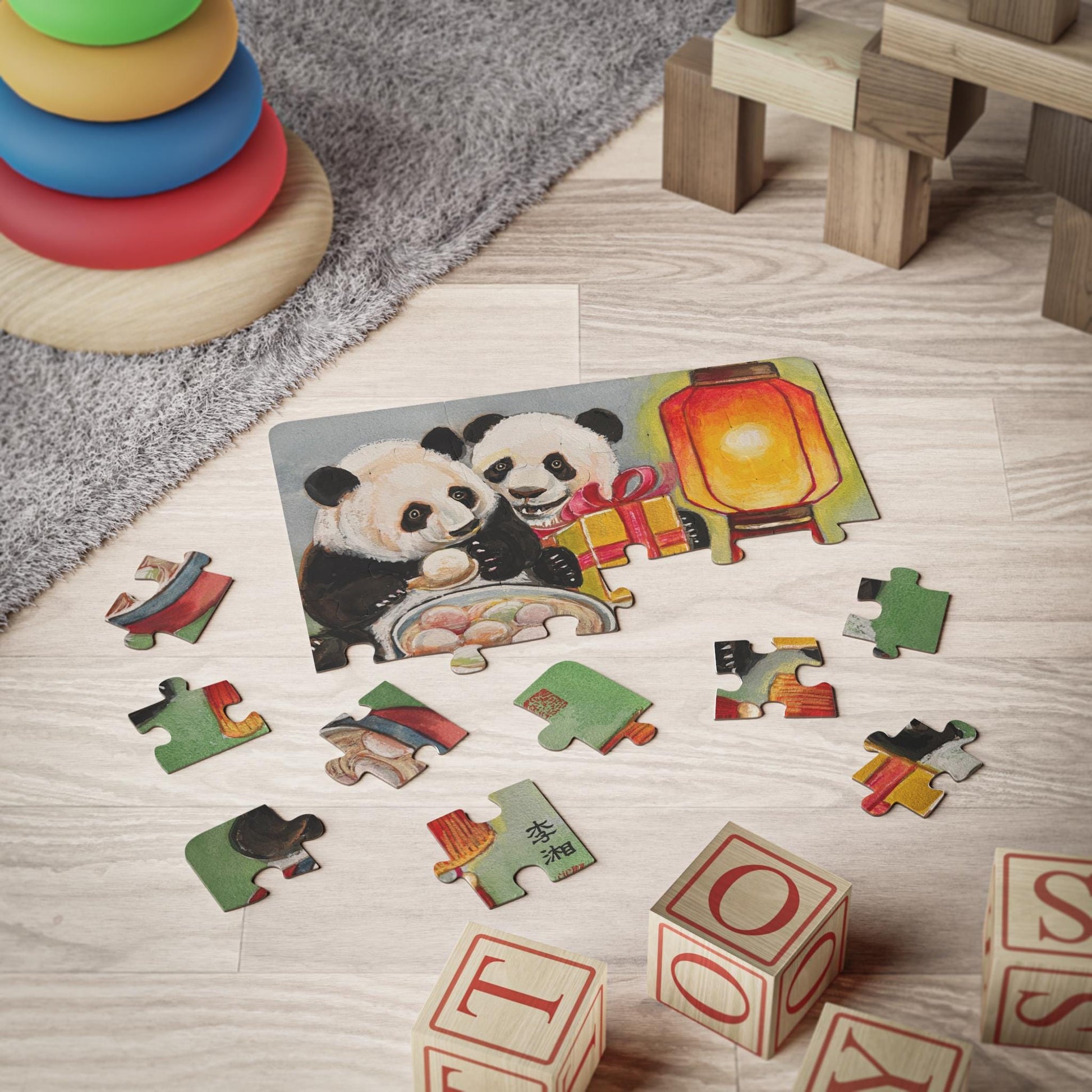 Pandas Lantern and Dumplings "Tang Yuan" Kids Puzzle | 30-Piece Wooden Puzzle