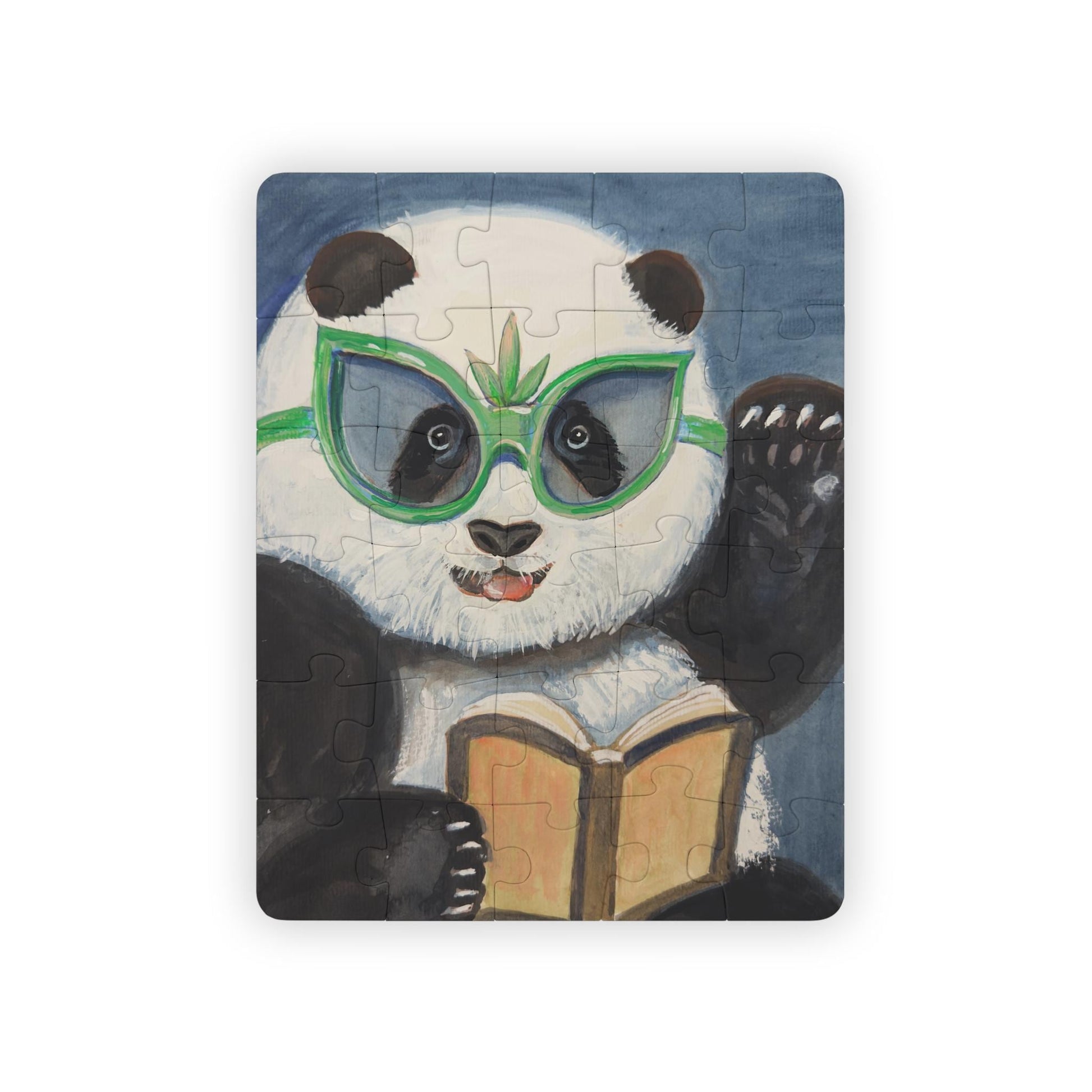 Reading Panda Bamboo Glasses Kids' Puzzle 30-Piece | Cute Scholar Panda Puzzle for Children