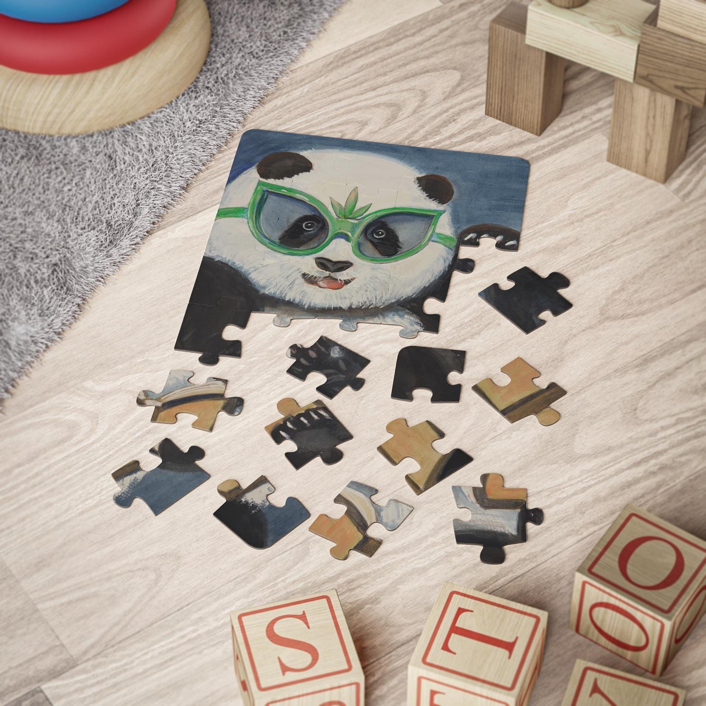 Reading Panda Bamboo Glasses Kids' Puzzle 30-Piece | Cute Scholar Panda Puzzle for Children