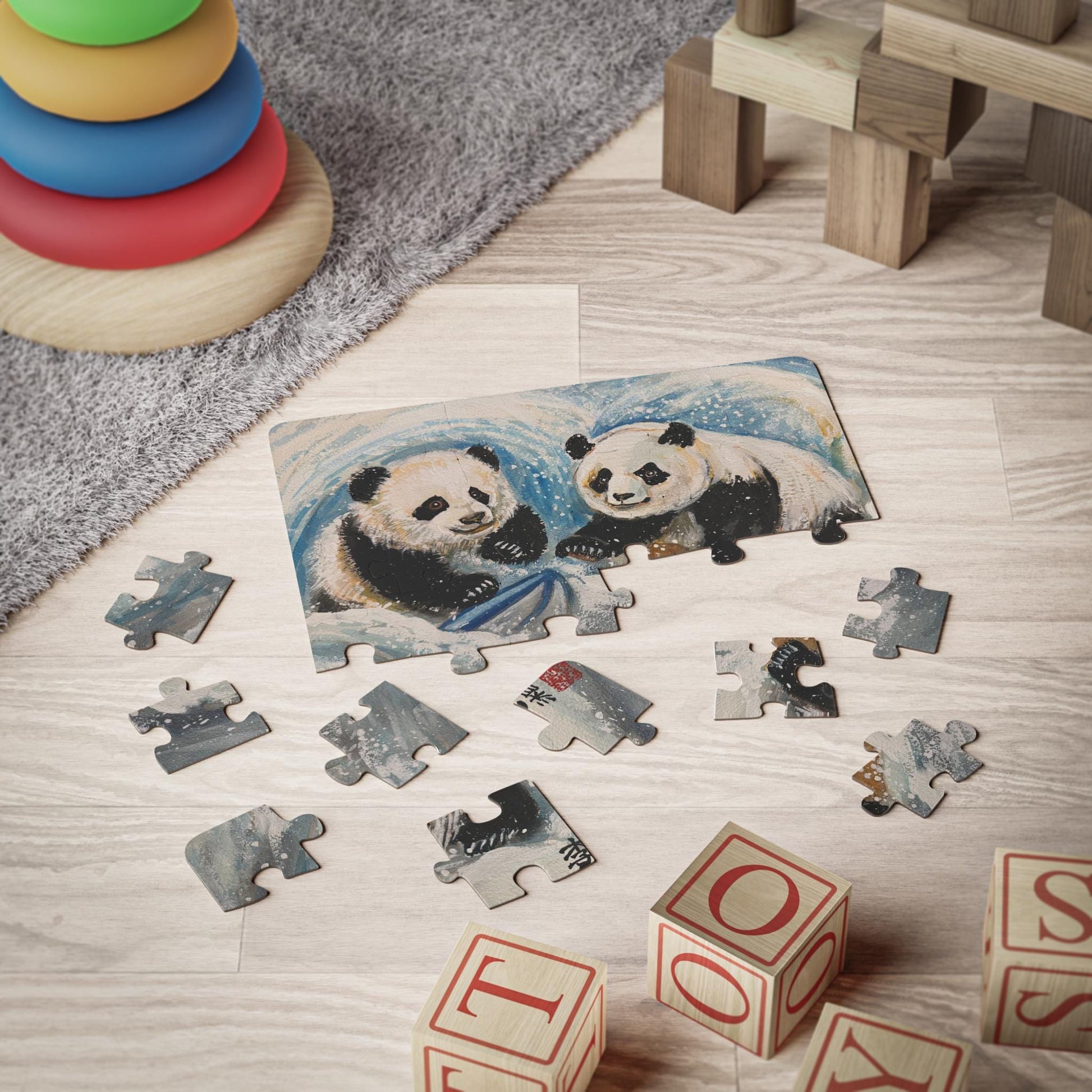 Pandas Playing and Surfing in Snow | Kids Puzzle