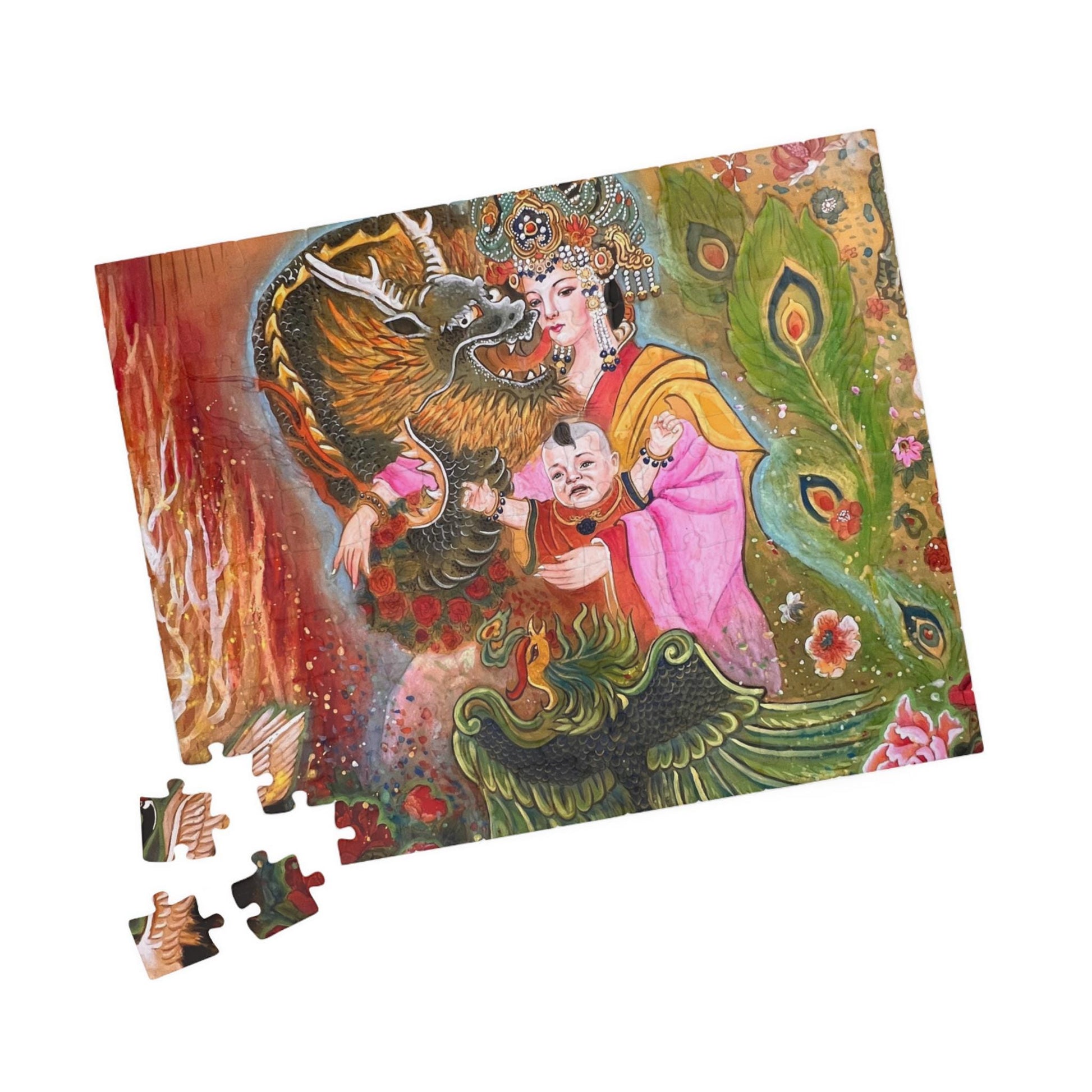 Asian Mythical Dragon Goddess Puzzle 520-Piece | Temple Art Jigsaw | Chinese Empress | Watercolor