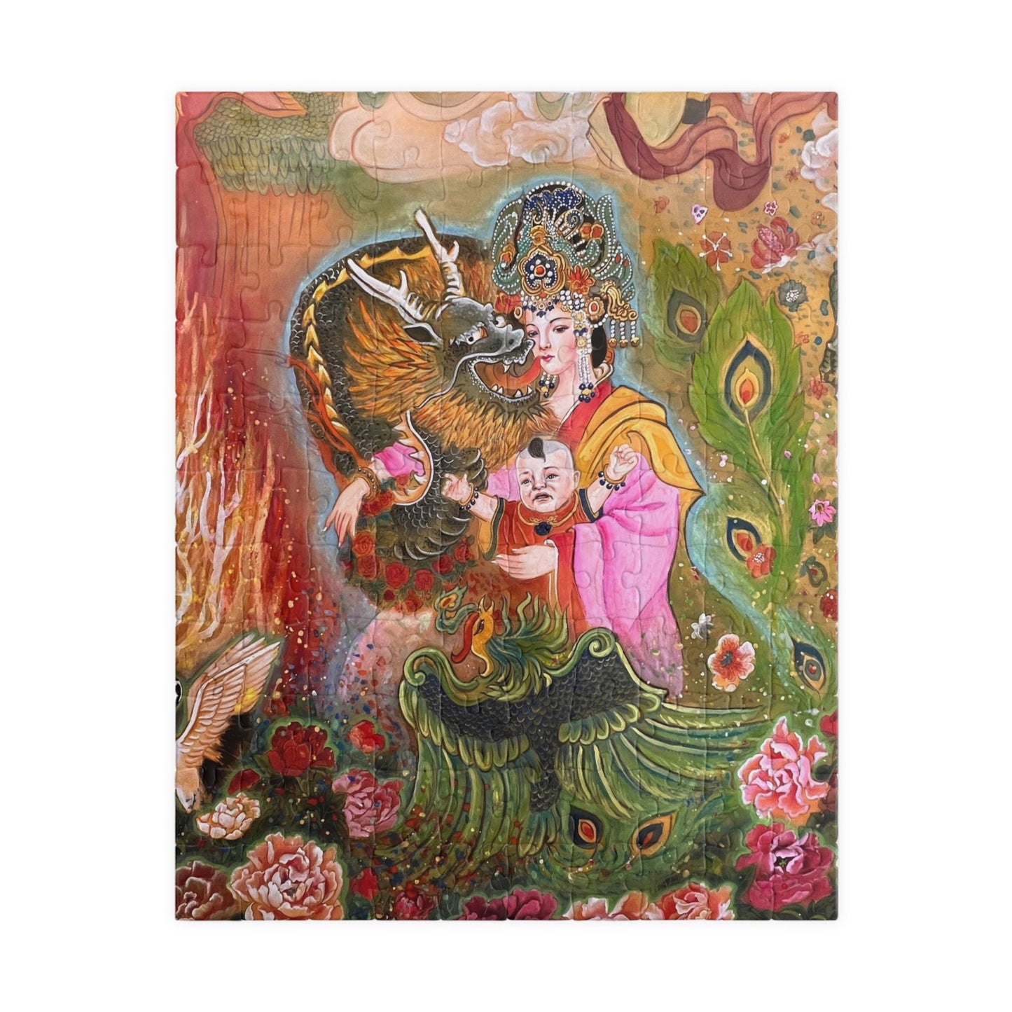 Asian Mythical Dragon Goddess Puzzle 520-Piece | Temple Art Jigsaw | Chinese Empress | Watercolor