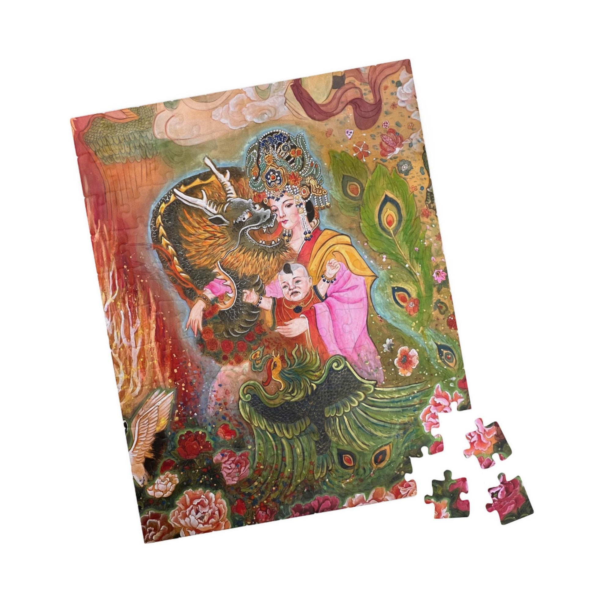 Asian Mythical Dragon Goddess Puzzle 520-Piece | Temple Art Jigsaw | Chinese Empress | Watercolor