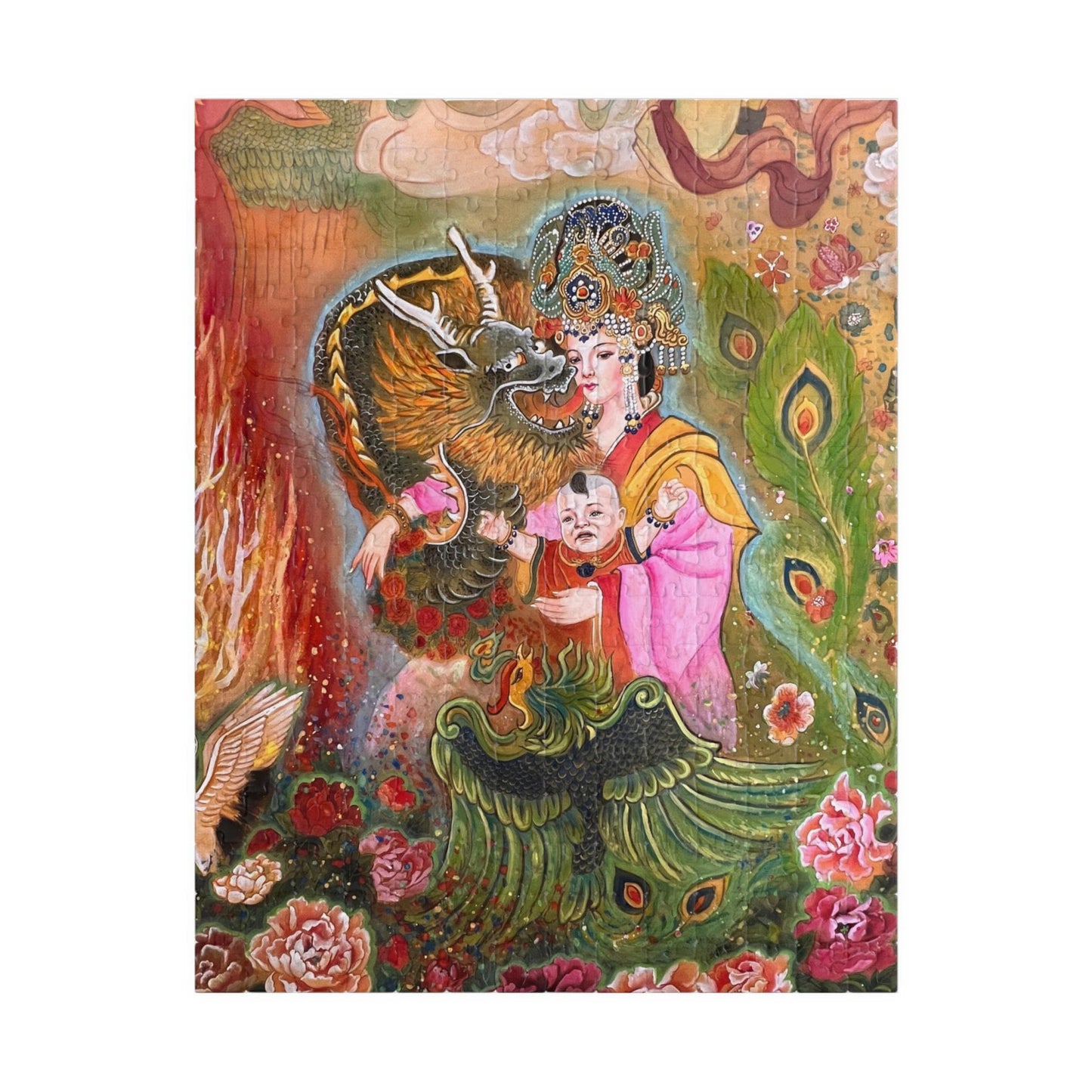 Asian Mythical Dragon Goddess Puzzle 520-Piece | Temple Art Jigsaw | Chinese Empress | Watercolor