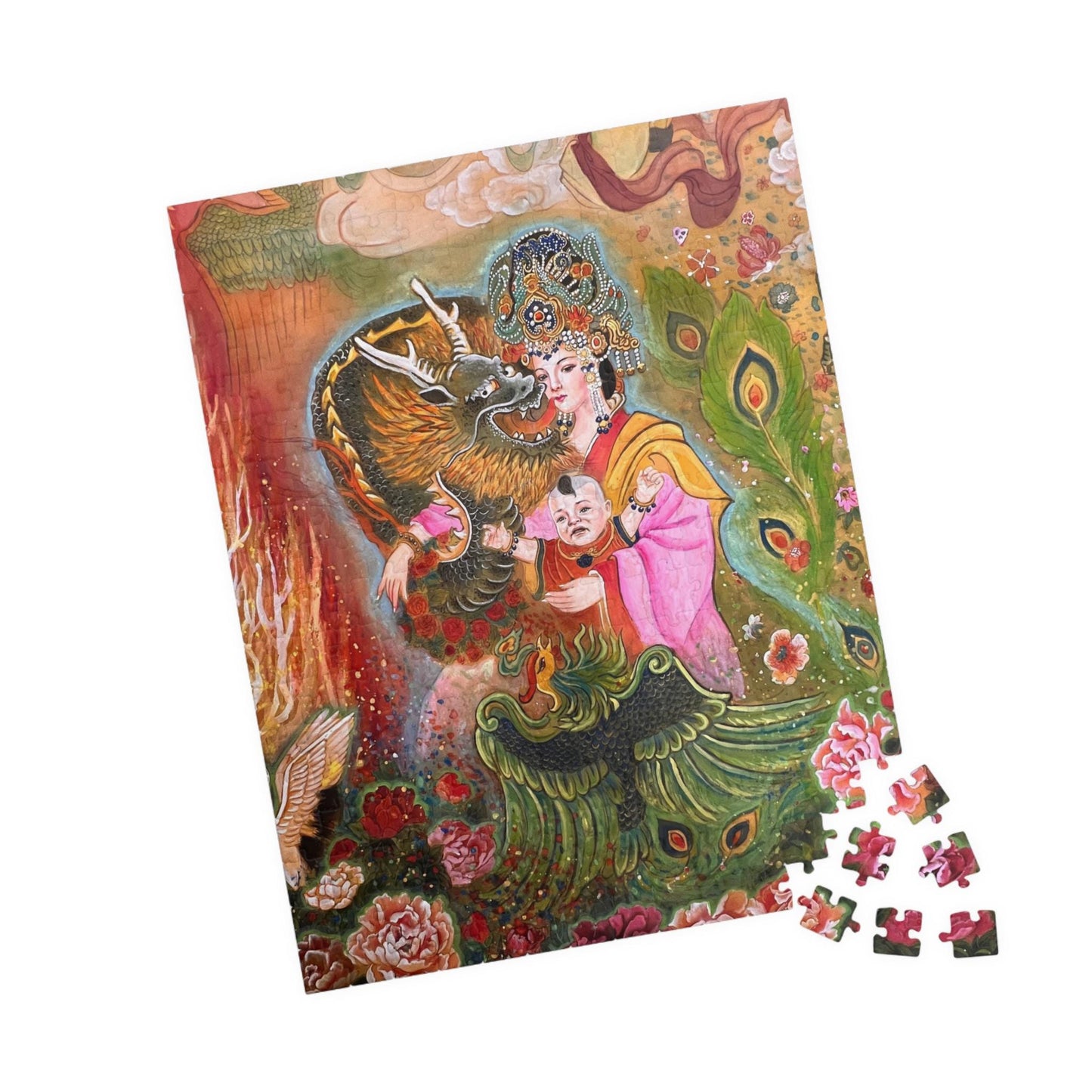 Asian Mythical Dragon Goddess Puzzle 520-Piece | Temple Art Jigsaw | Chinese Empress | Watercolor