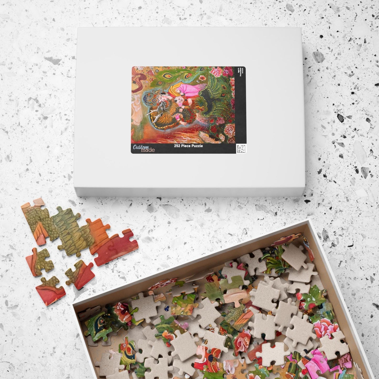 Asian Mythical Dragon Goddess Puzzle 520-Piece | Temple Art Jigsaw | Chinese Empress | Watercolor