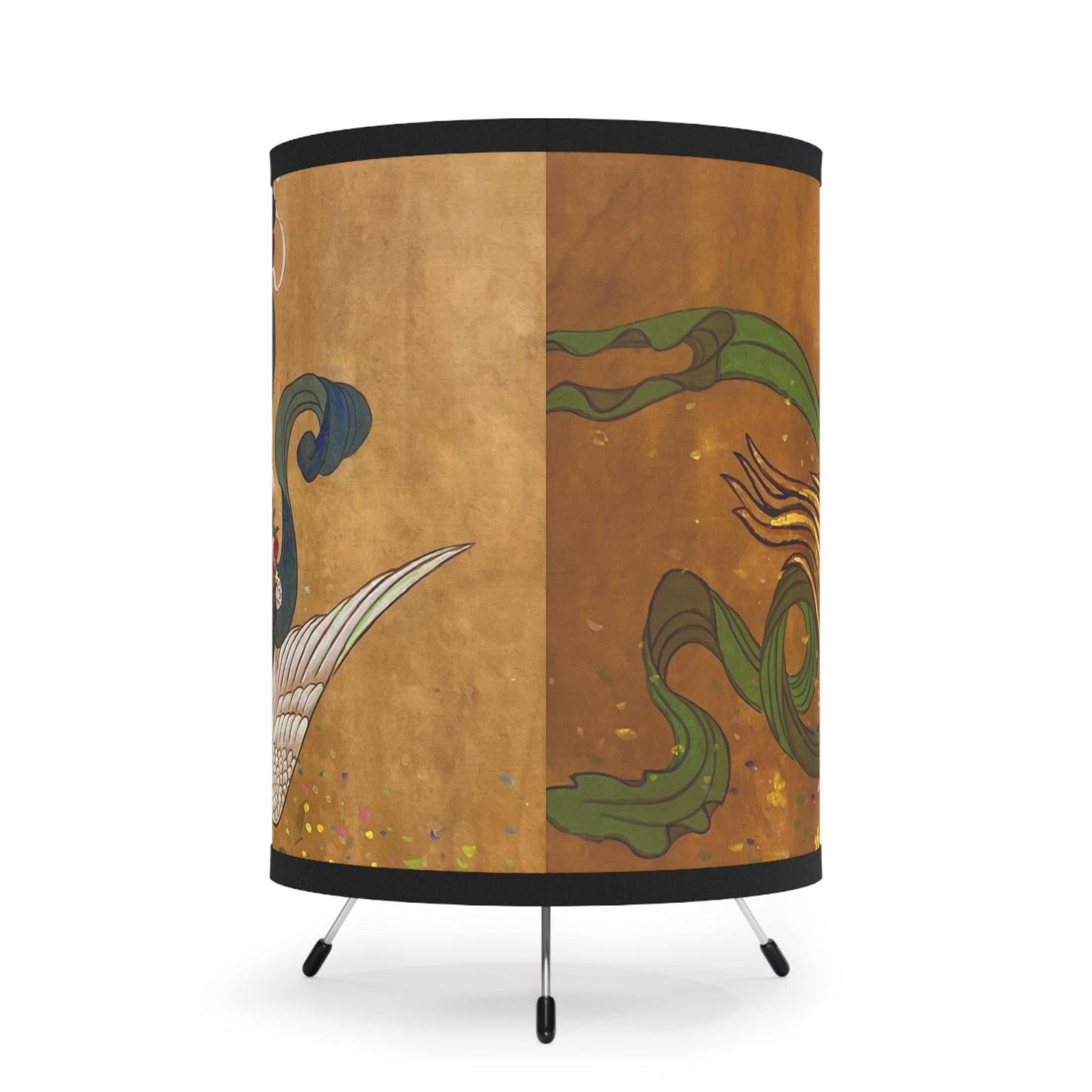 Golden Phoenix and Lady Tripod Lamp | Printed Shade