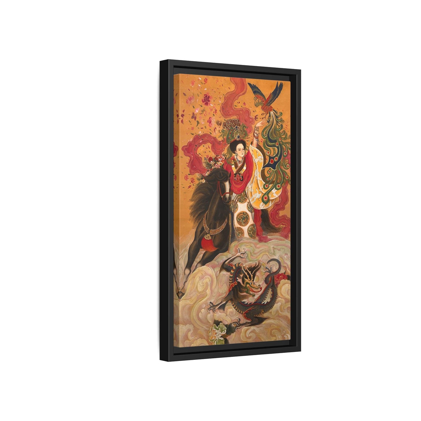 Mythical Warrior Horse Riding Dragon Matte Canvas Framed | Asian Fantasy Wall Art | Chinese Empresses