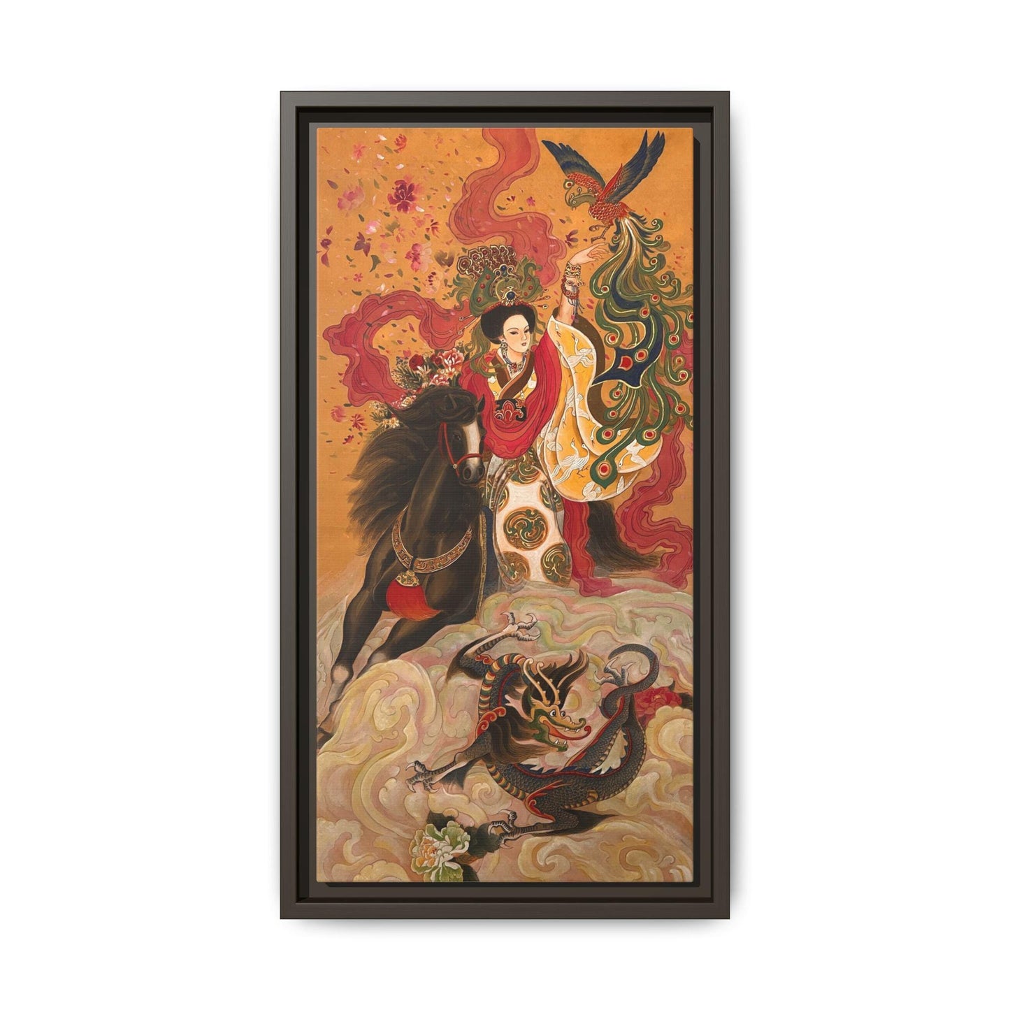 Mythical Warrior Horse Riding Dragon Matte Canvas Framed | Asian Fantasy Wall Art | Chinese Empresses