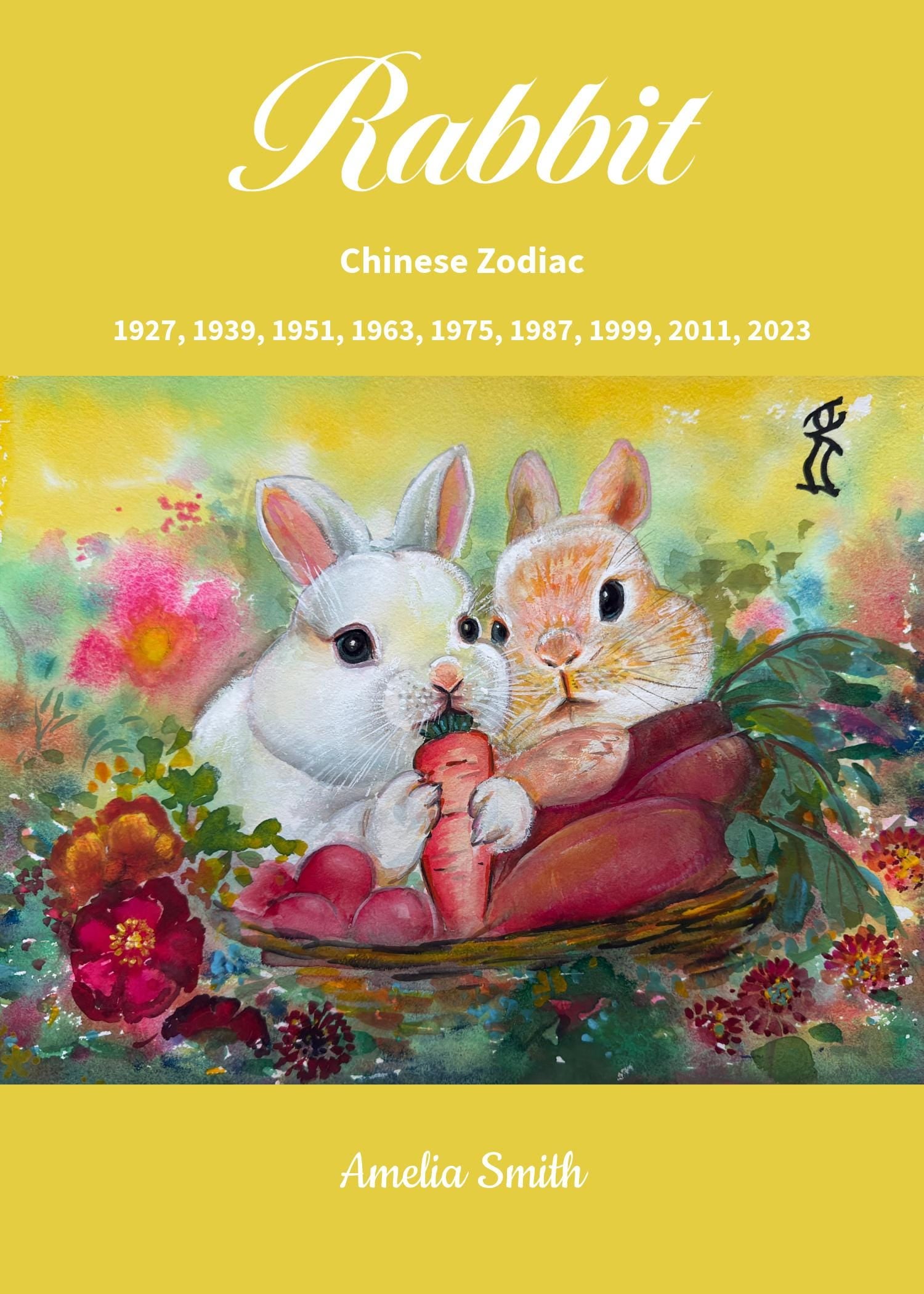 Rabbit Chinese Zodiac Hardcover Journal | Bunny Illustration, 12-Year Cycle Years