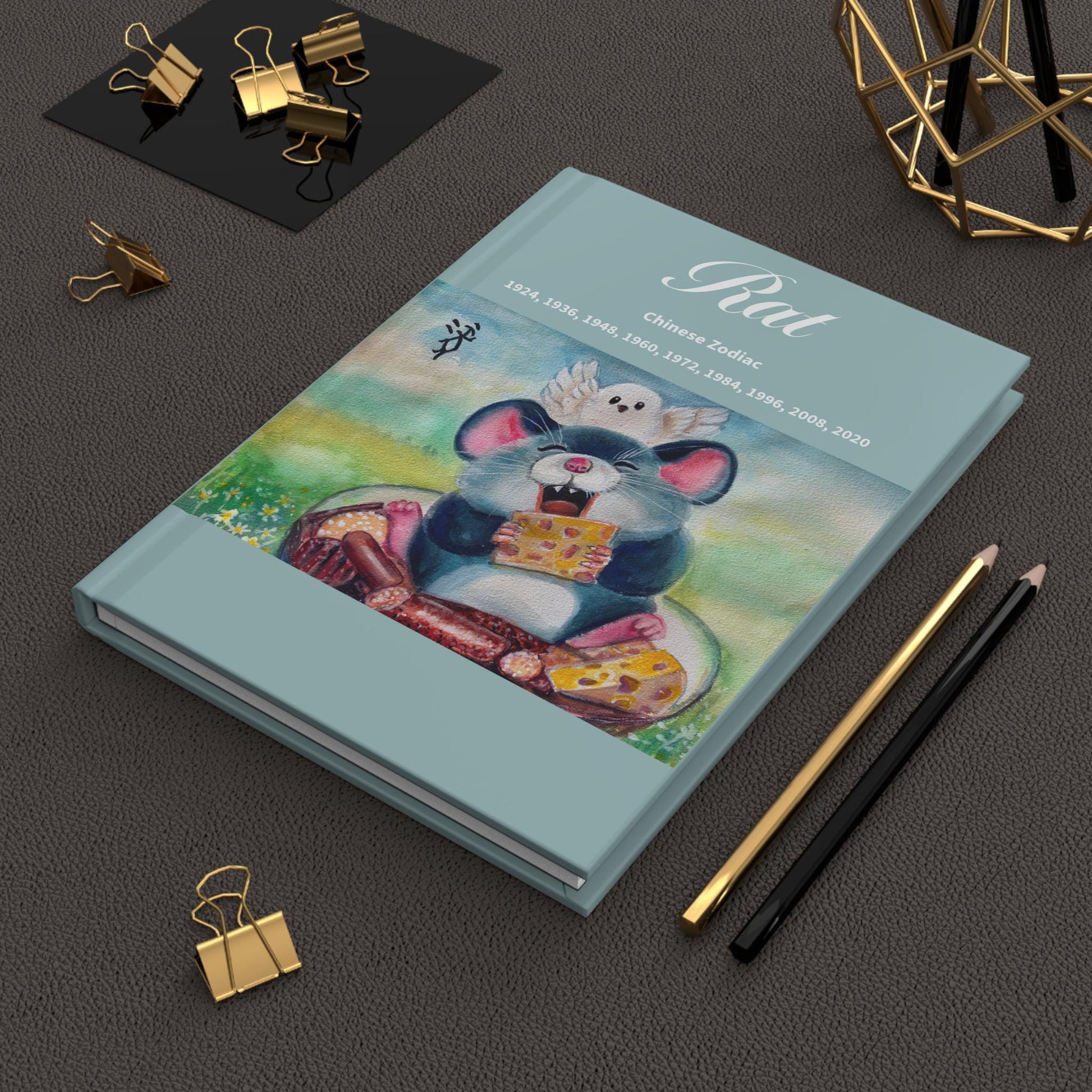 Rat Chinese Zodiac Hardcover Journal | Cute Watercolor Mouse Notebook