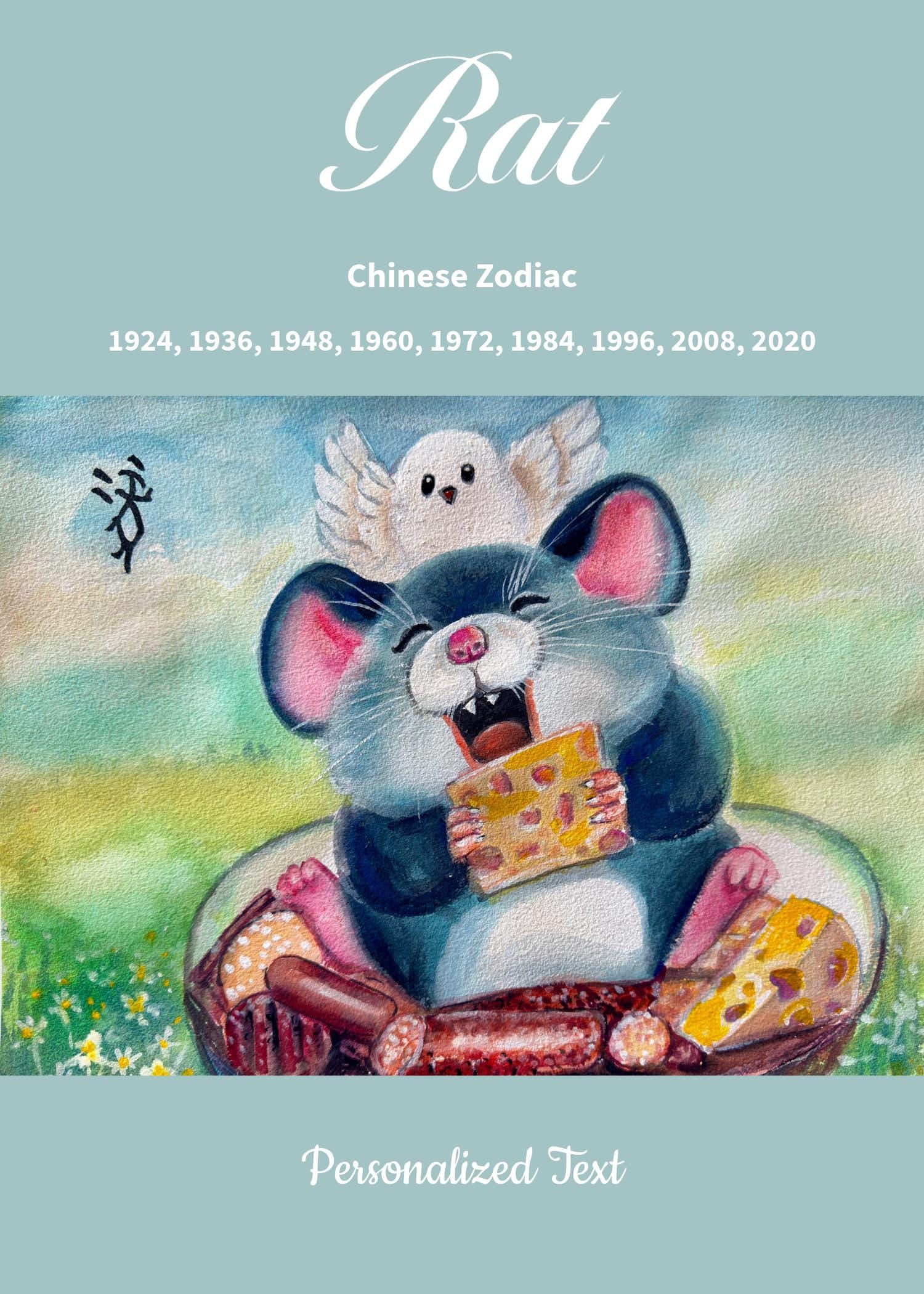 Rat Chinese Zodiac Hardcover Journal | Cute Watercolor Mouse Notebook