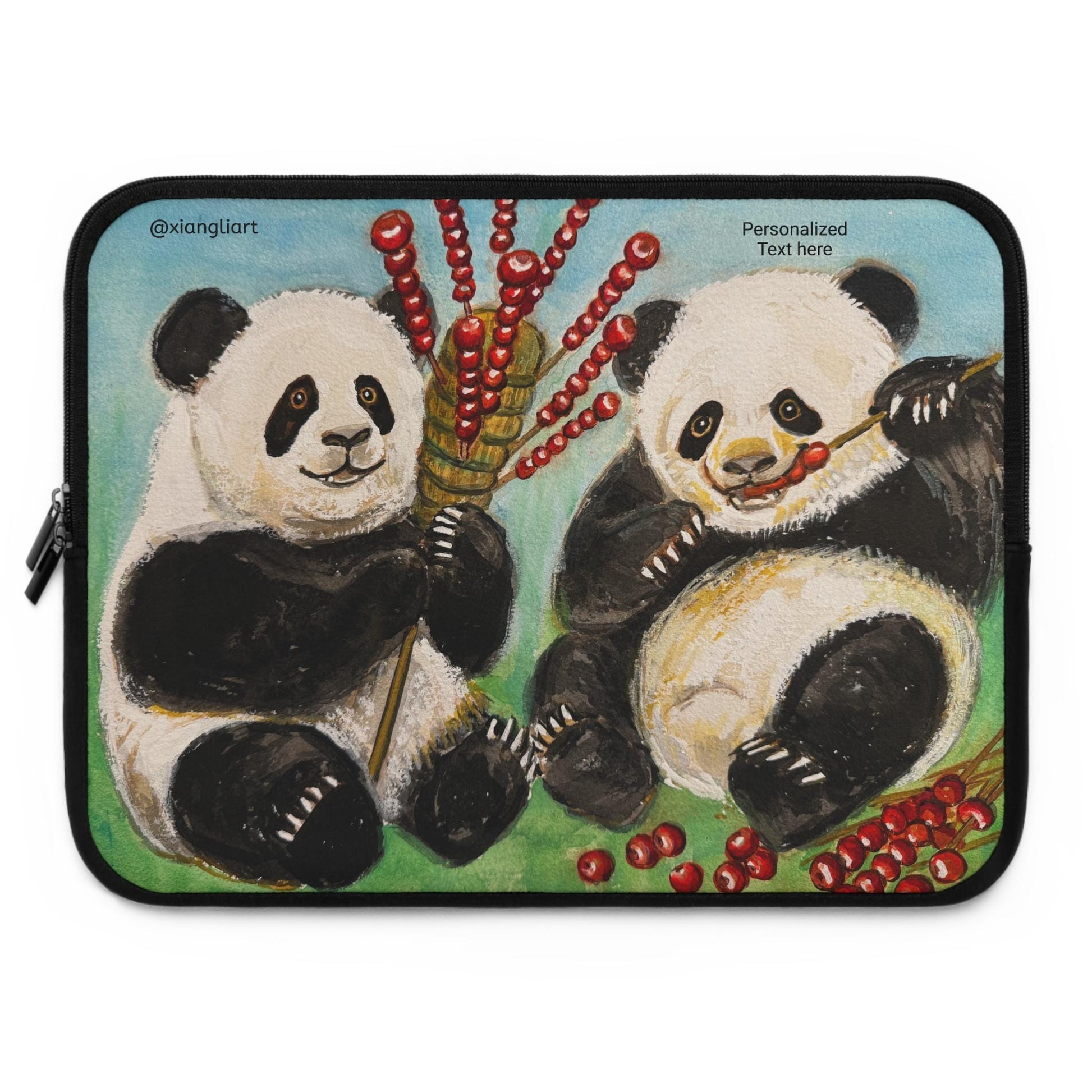 Playful Panda Chinese Hawthorn Candy Laptop Sleeve | Cute Bamboo Illustration
