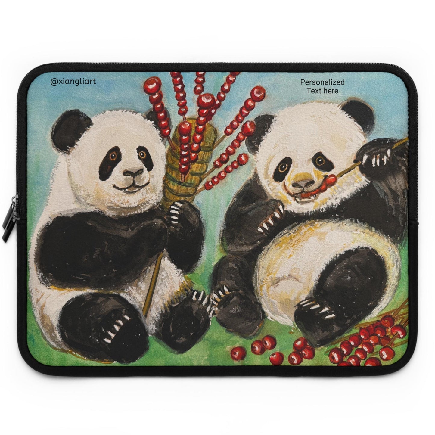 Playful Panda Chinese Hawthorn Candy Laptop Sleeve | Cute Bamboo Illustration