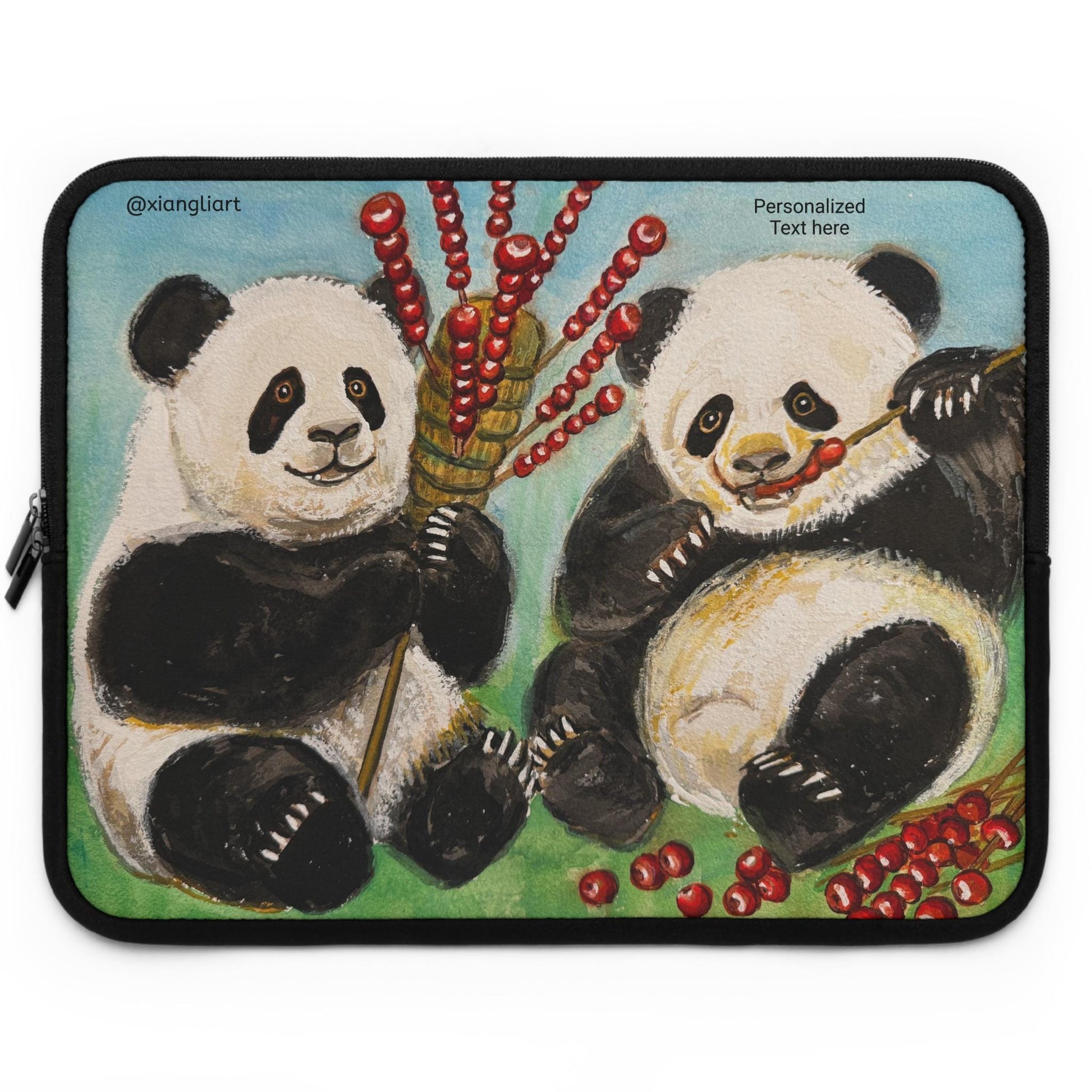 Playful Panda Chinese Hawthorn Candy Laptop Sleeve | Cute Bamboo Illustration