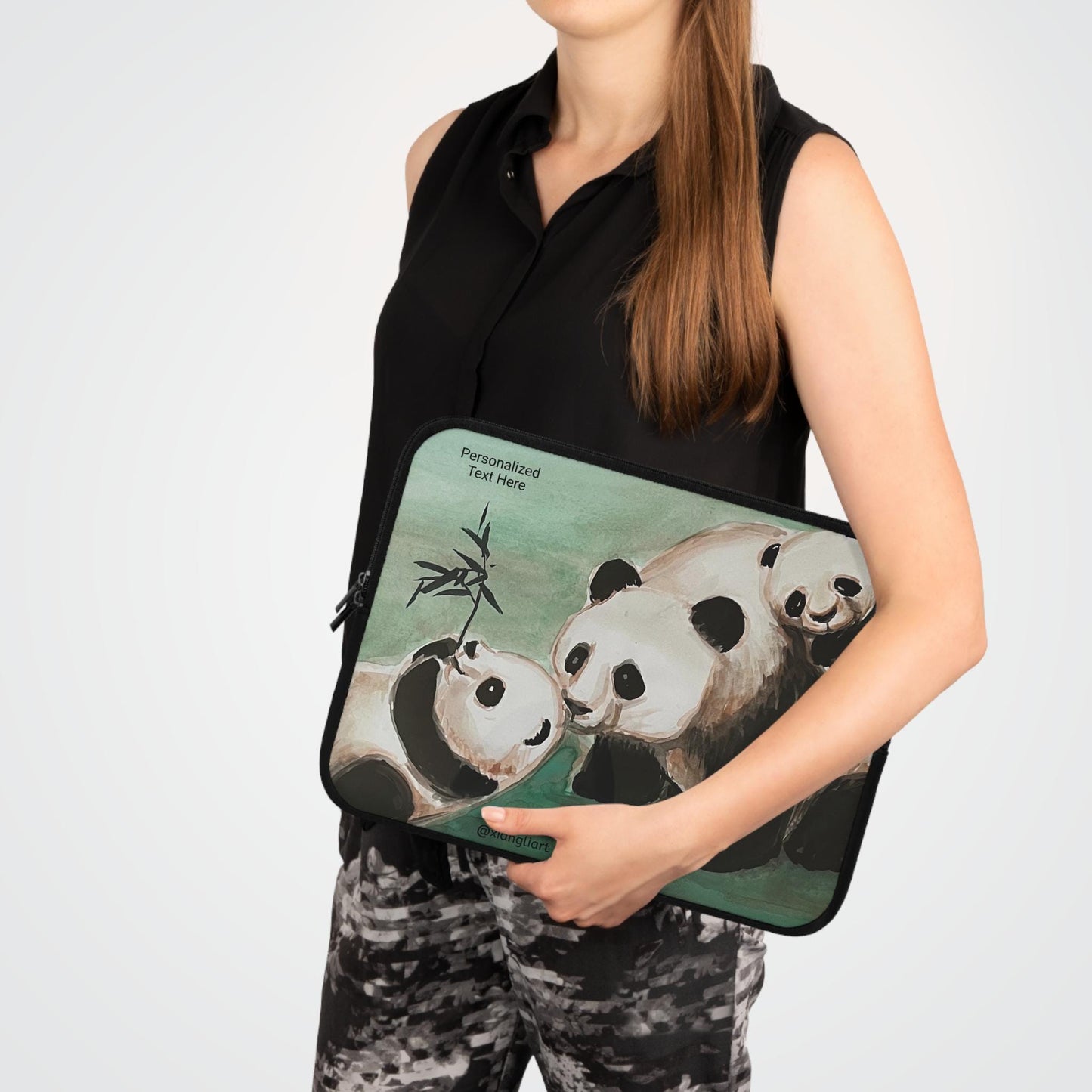 Playful Panda Family Laptop Sleeve | Cute Bamboo Illustration