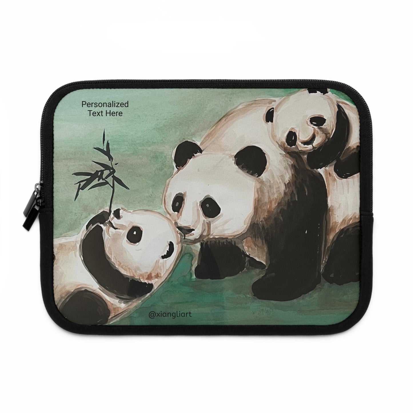 Playful Panda Family Laptop Sleeve | Cute Bamboo Illustration