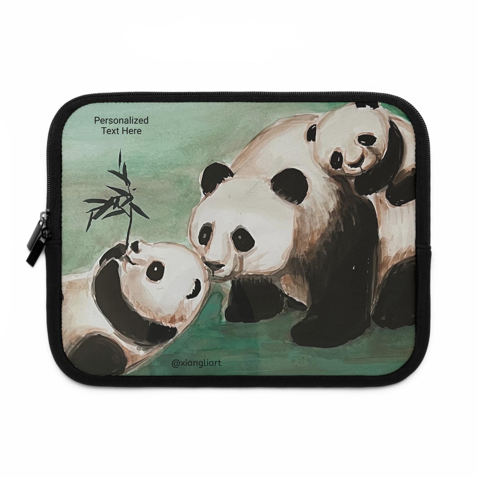 Playful Panda Family Laptop Sleeve | Cute Bamboo Illustration