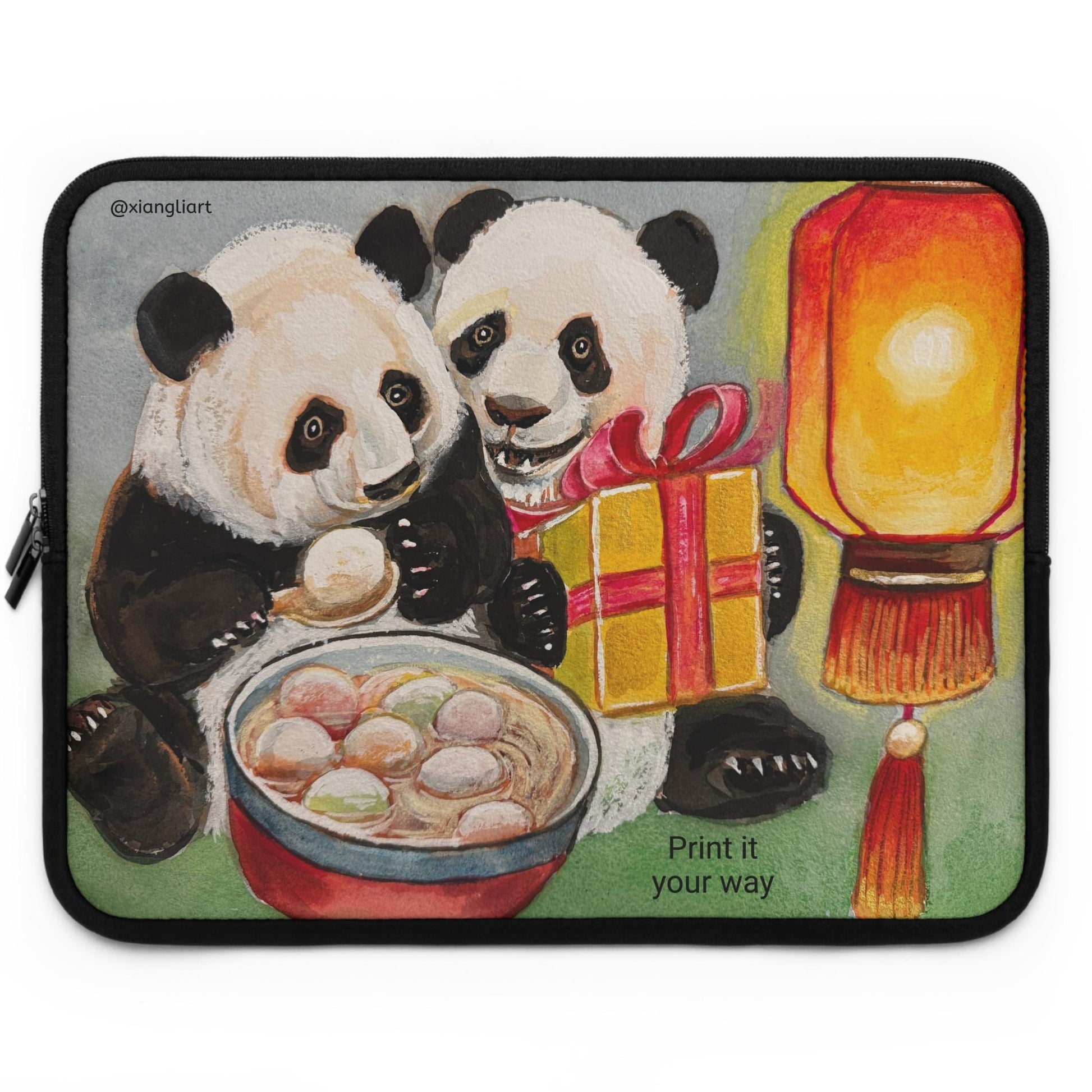 Panda Lantern Celebration Lunar New Year, Eating Tang Yuan, Chinese glutinous rice balls, Laptop Sleeve | Cute Pandas, Mooncake Bowl