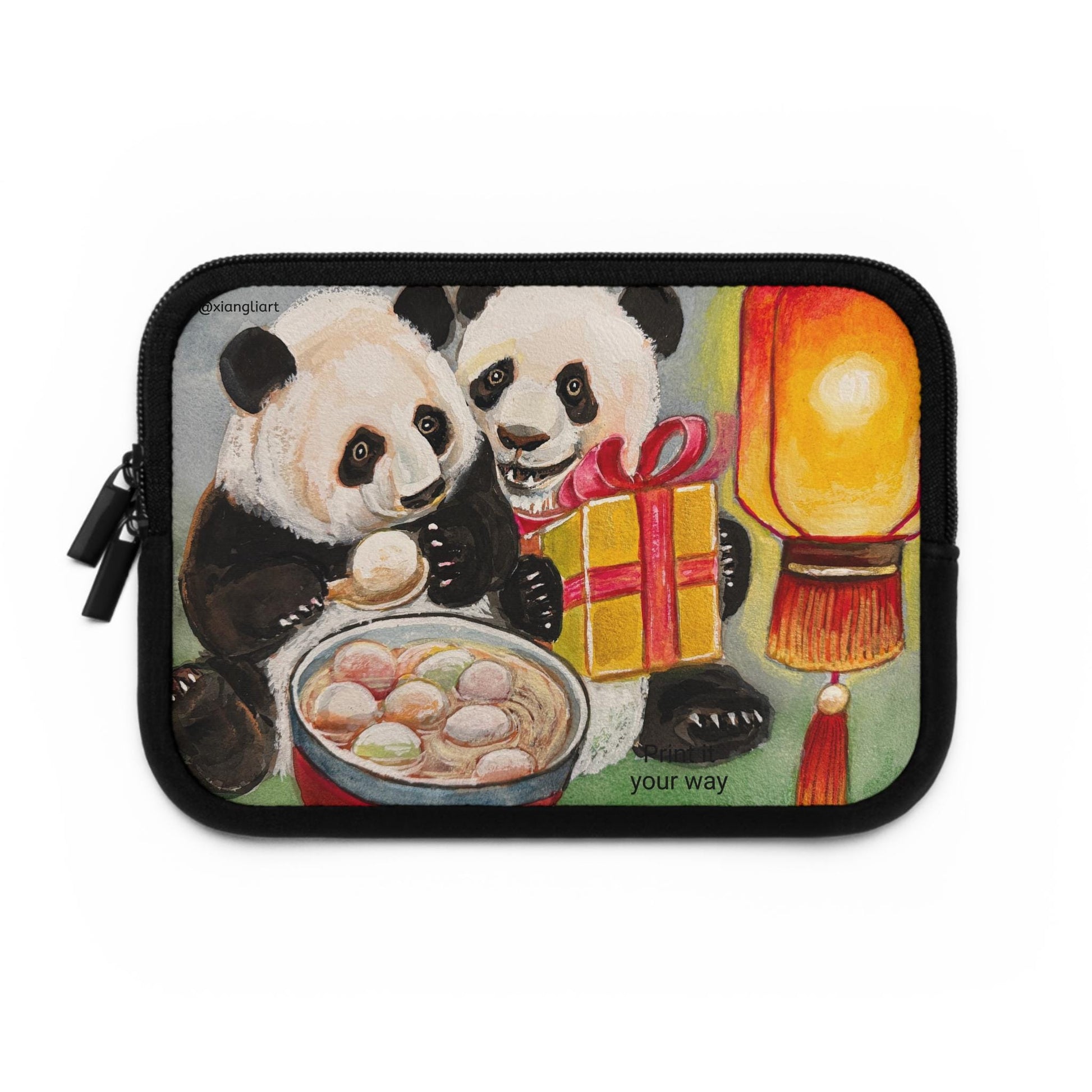 Panda Lantern Celebration Lunar New Year, Eating Tang Yuan, Chinese glutinous rice balls, Laptop Sleeve | Cute Pandas, Mooncake Bowl