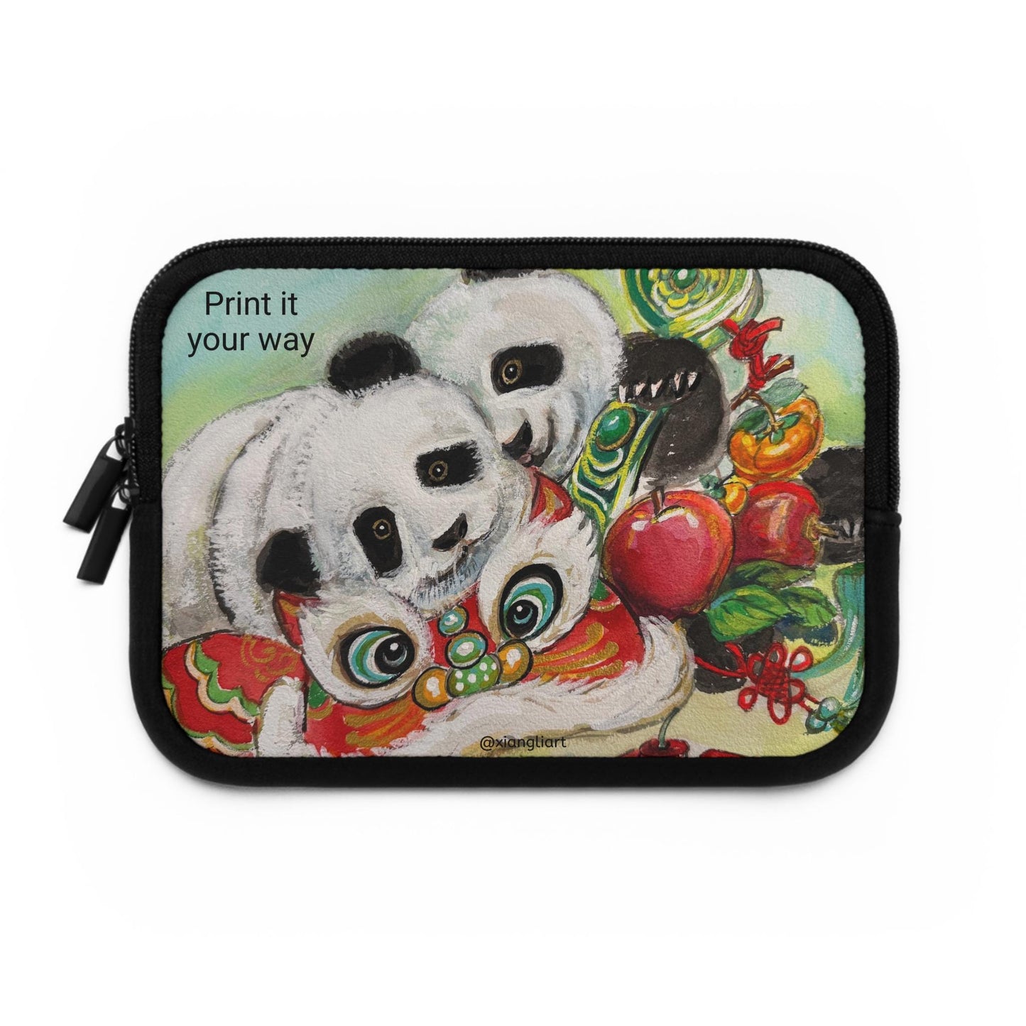 Panda Lion Dance Lunar New Year Celebration Laptop Sleeve | Cute Chinese New Year Illustration