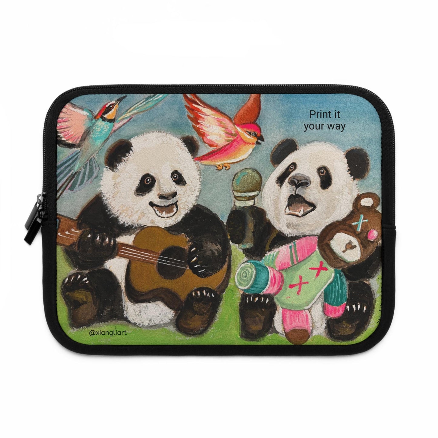 Singing Panda Band Chinese Lunar New Year Gift Laptop Sleeve | Cute Musical Animal Design