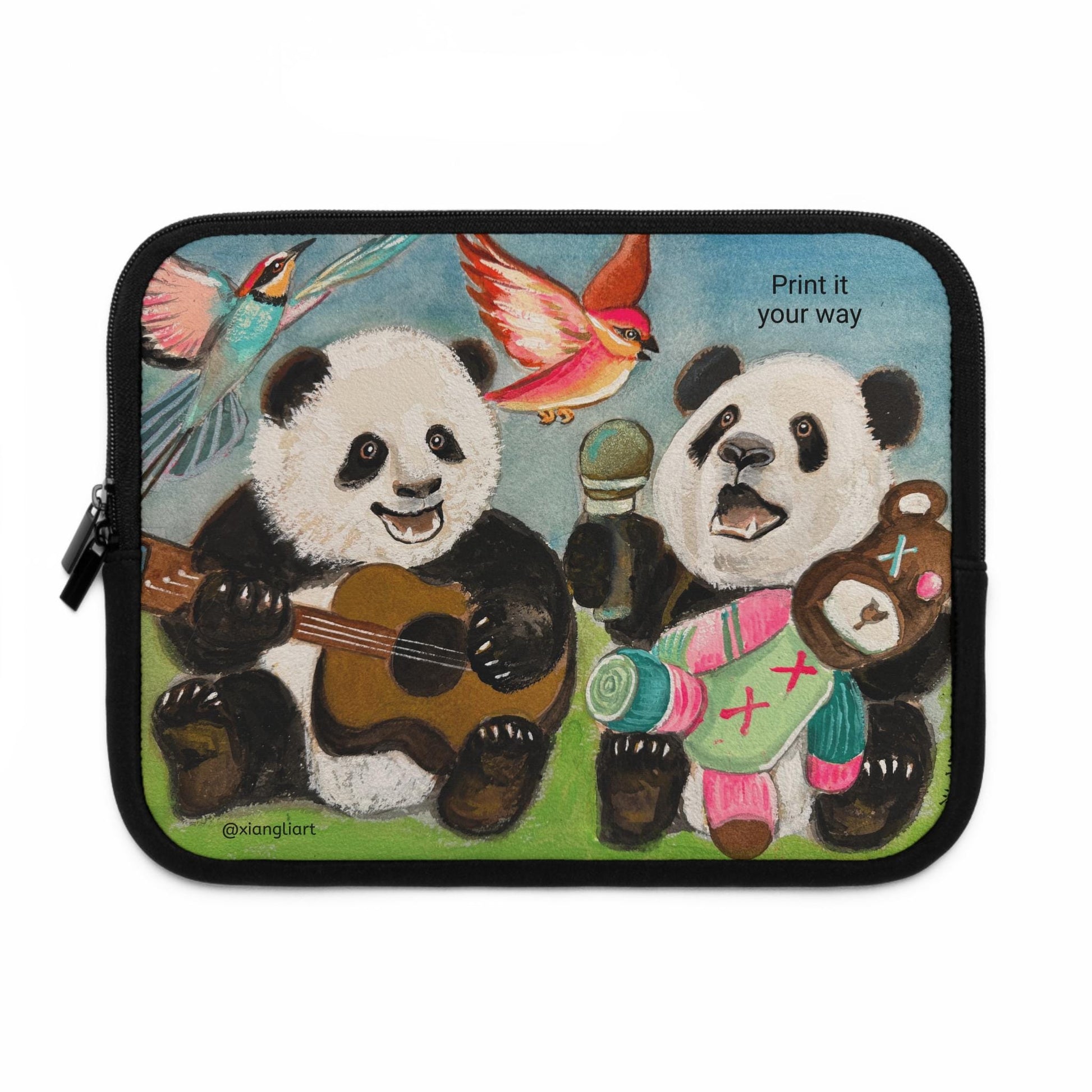 Singing Panda Band Chinese Lunar New Year Gift Laptop Sleeve | Cute Musical Animal Design