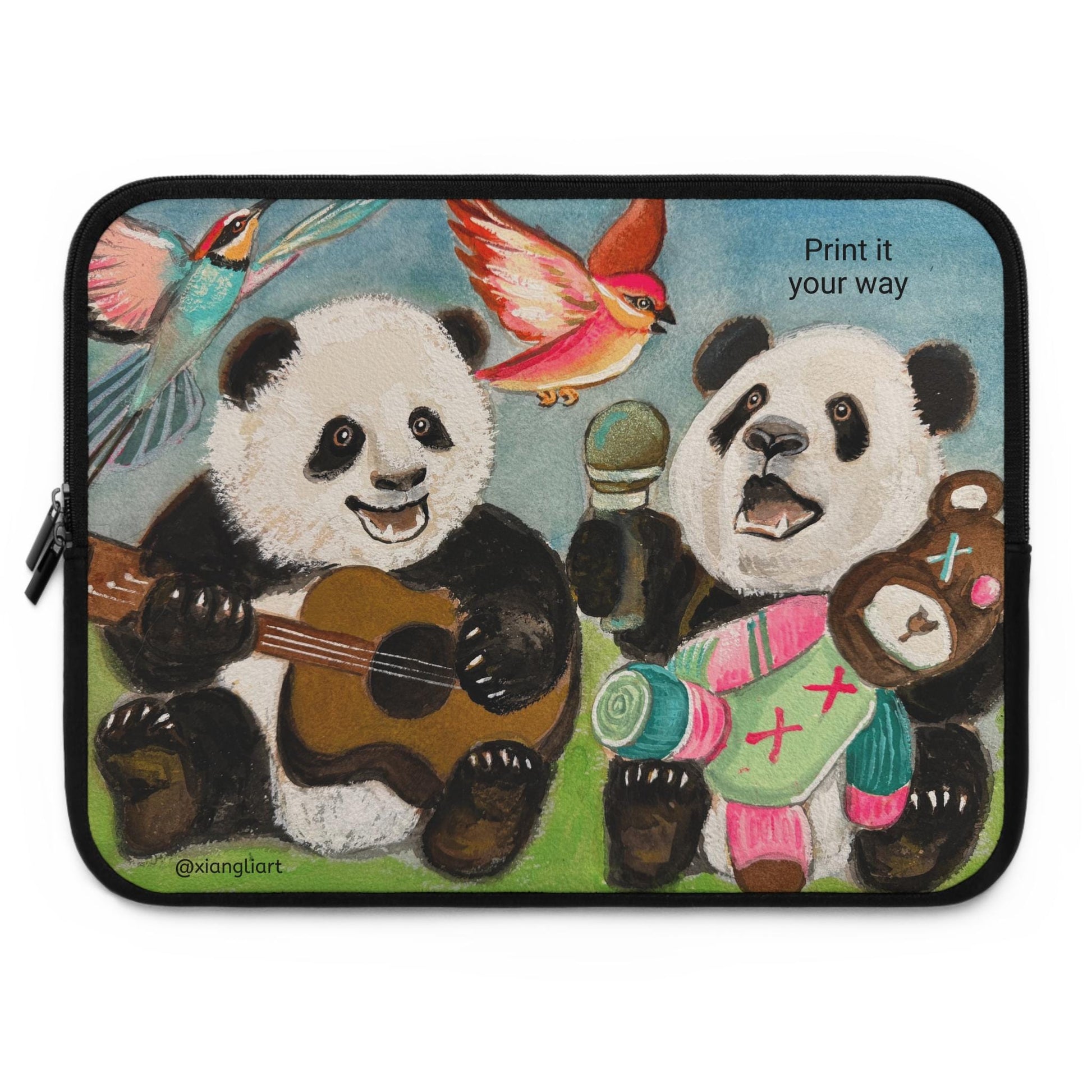 Singing Panda Band Chinese Lunar New Year Gift Laptop Sleeve | Cute Musical Animal Design