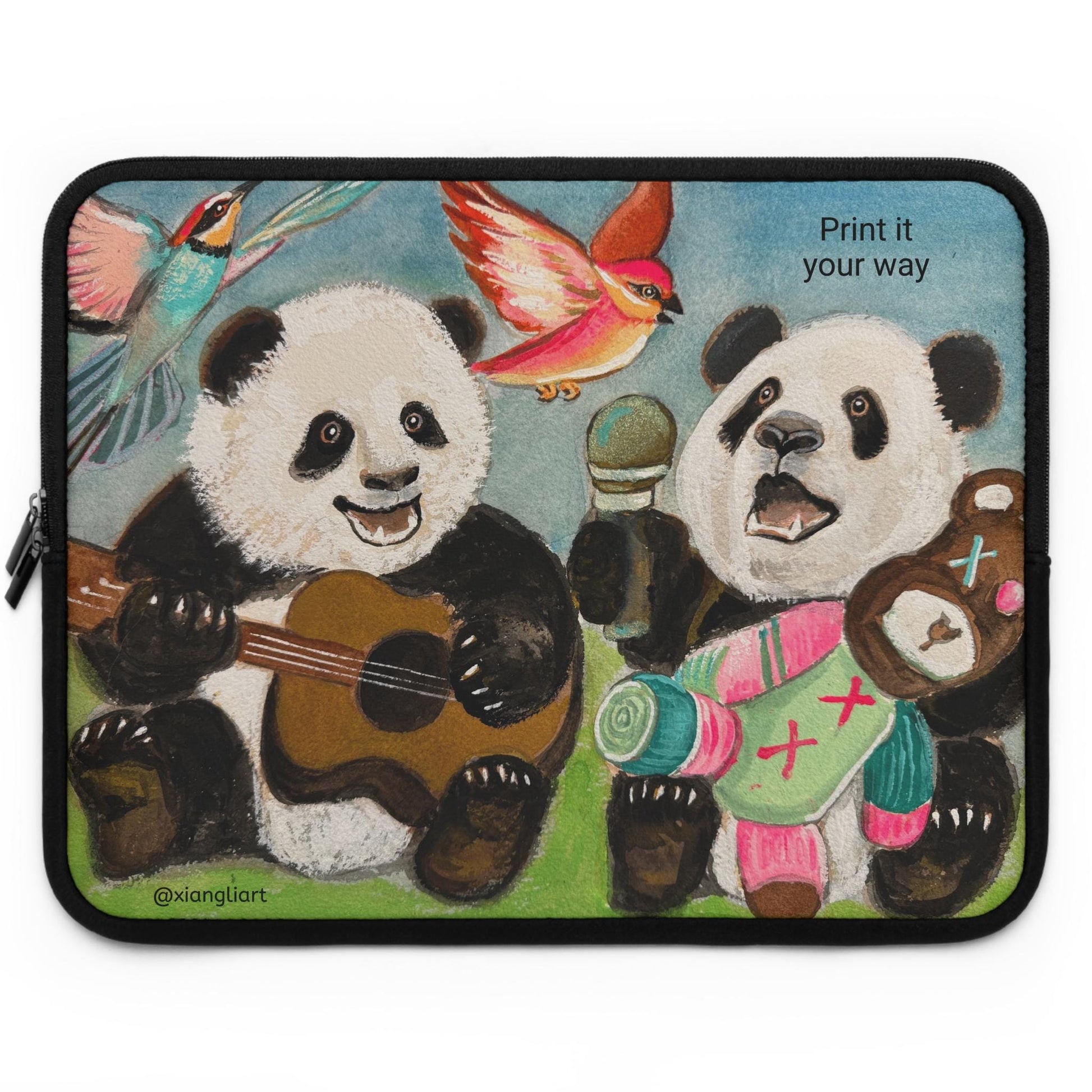 Singing Panda Band Chinese Lunar New Year Gift Laptop Sleeve | Cute Musical Animal Design