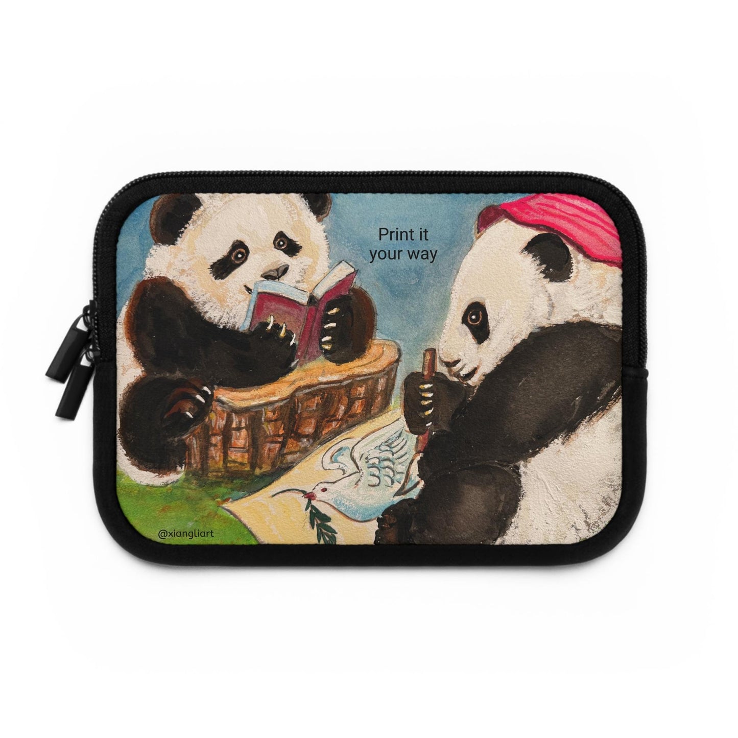 Reading Pandas Laptop Sleeve Chinese Lunar New Year Best Gift | Cute Book-Loving Panda Illustration