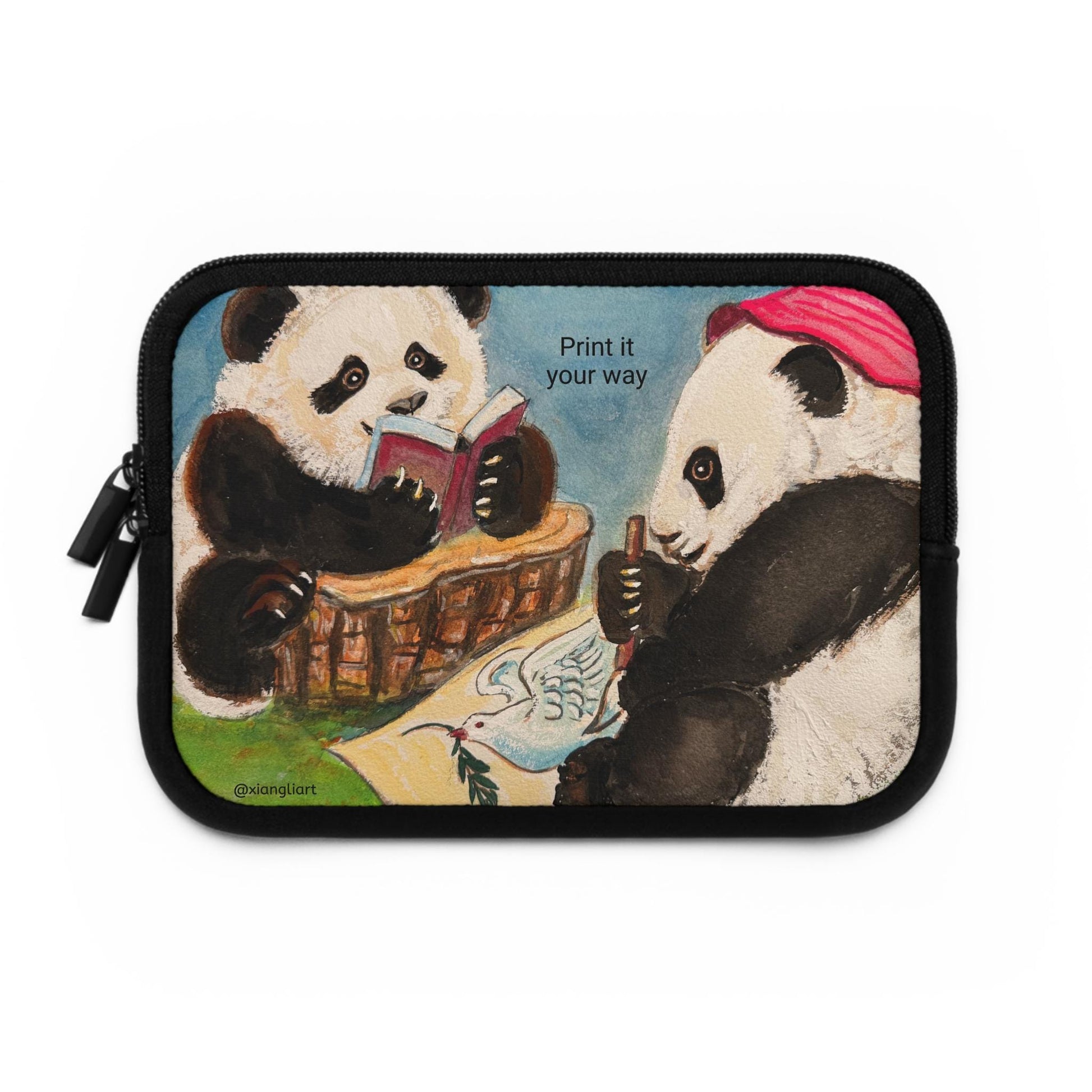 Reading Pandas Laptop Sleeve Chinese Lunar New Year Best Gift | Cute Book-Loving Panda Illustration