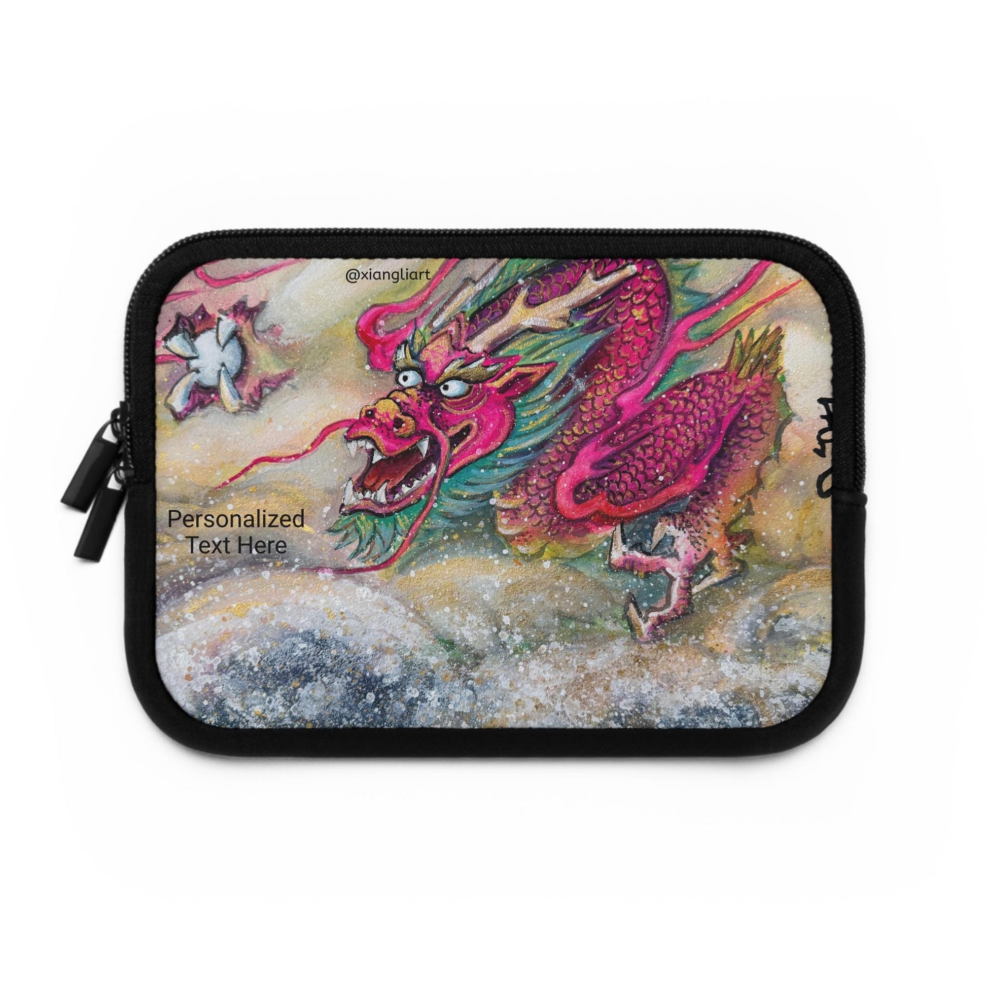 Pink Chinese Dragon Horoscope, Lunar New Year Gift, Laptop Sleeve | Watercolor Dragon Artwork, Personalized Text Option