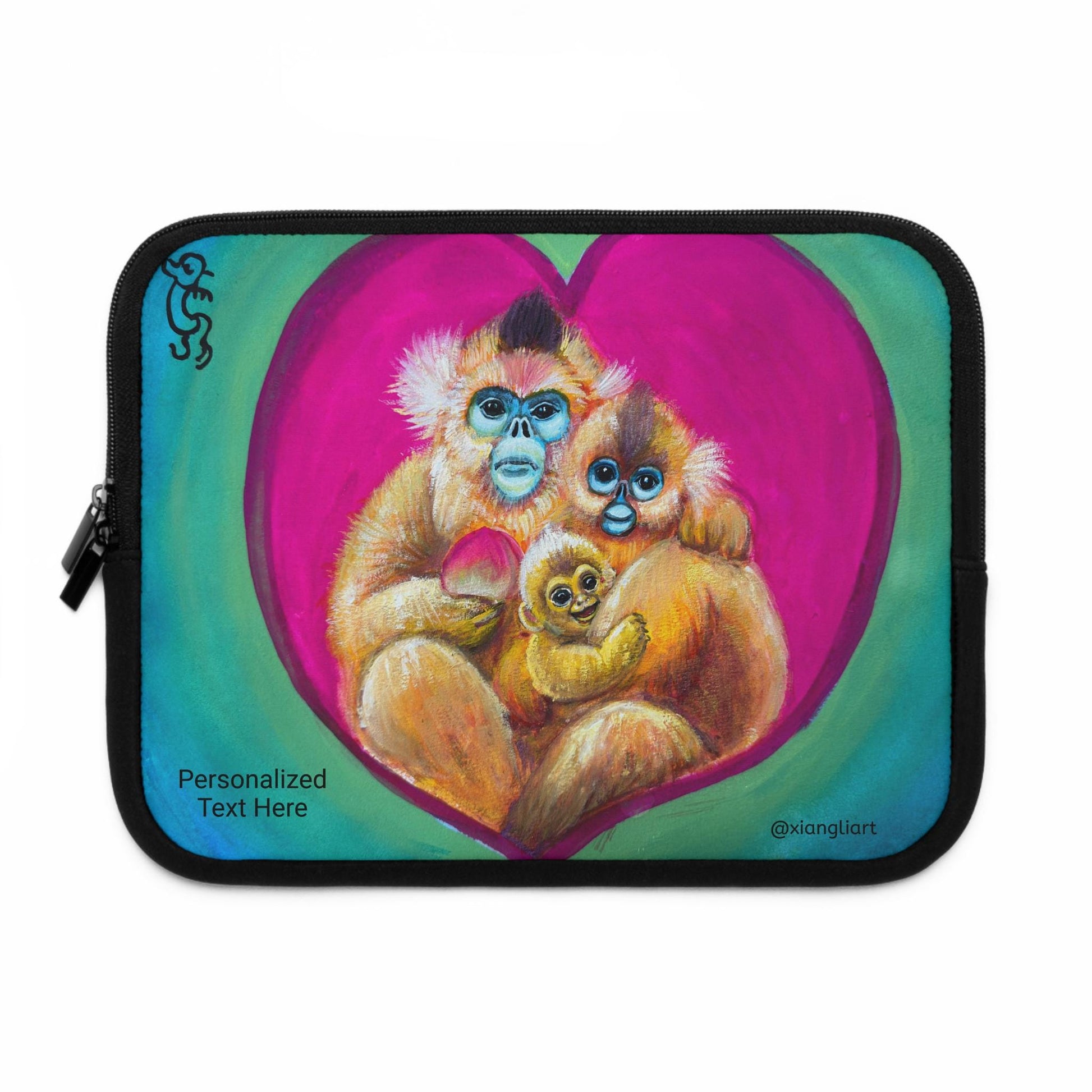 Golden Monkey Family Chinese Horoscope Monkey Lunar New Year Laptop Sleeve | Colorful Nursery Animal Art