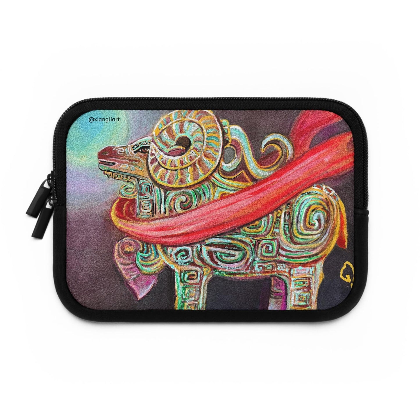 Chinese Horoscope Sheep Lunar New Year Colorful Celtic Ram Laptop Sleeve | Mythic Ram Design