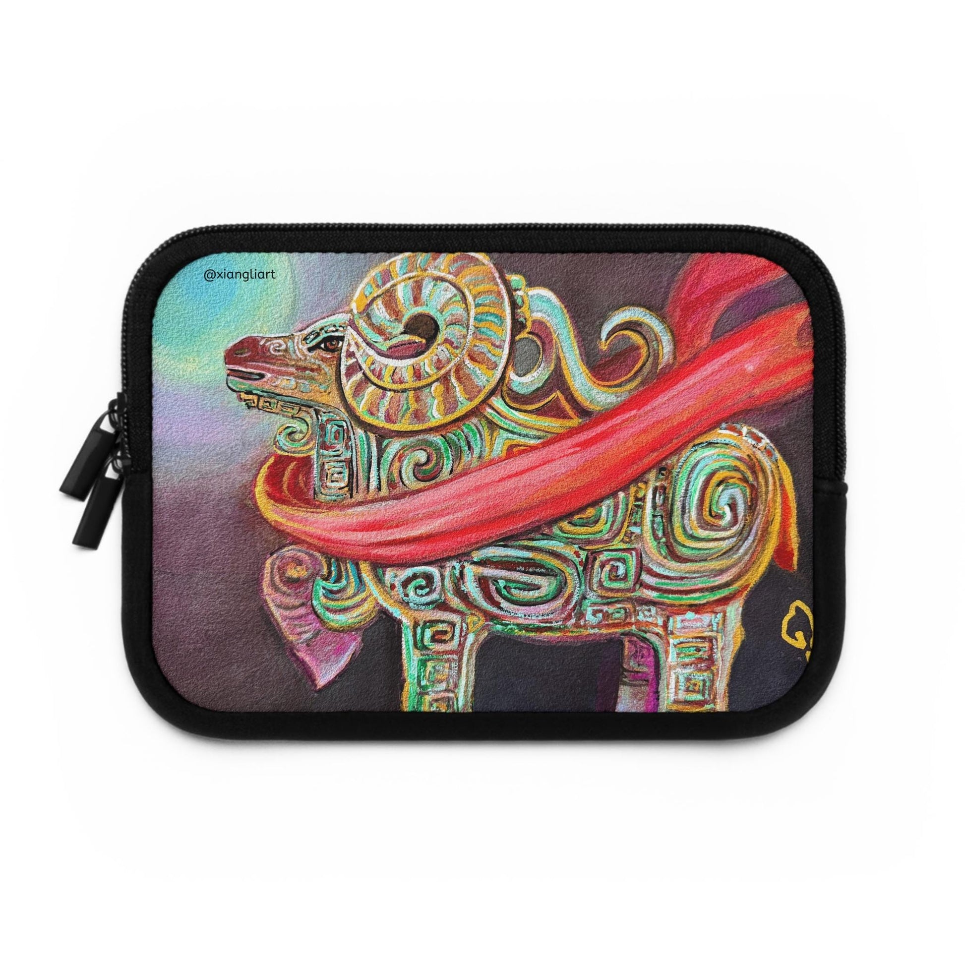 Chinese Horoscope Sheep Lunar New Year Colorful Celtic Ram Laptop Sleeve | Mythic Ram Design
