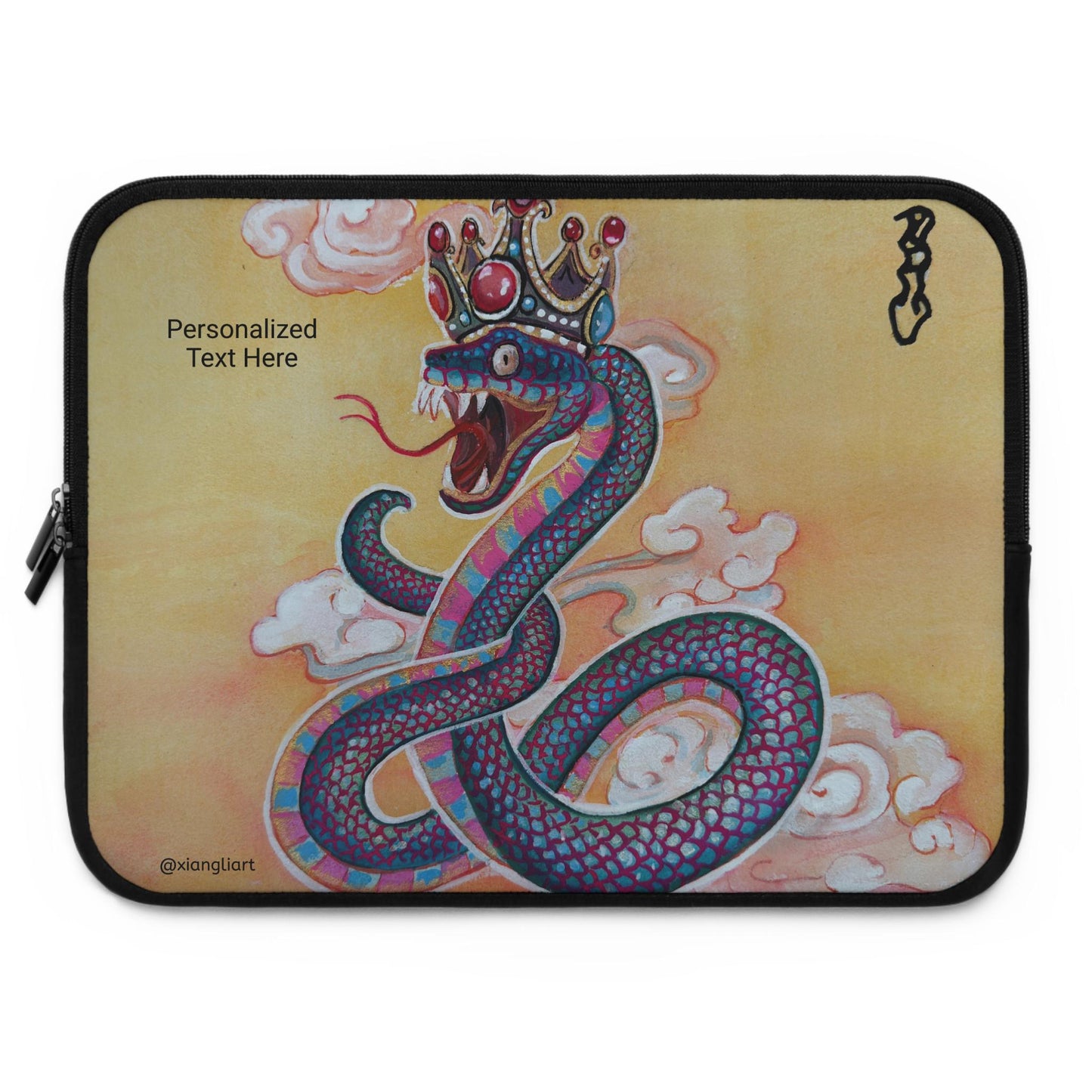 Chinese Horoscope Snake Lunar New Year Gift Colorful Crowned Snake Illustration Laptop Sleeve | Personalized Option