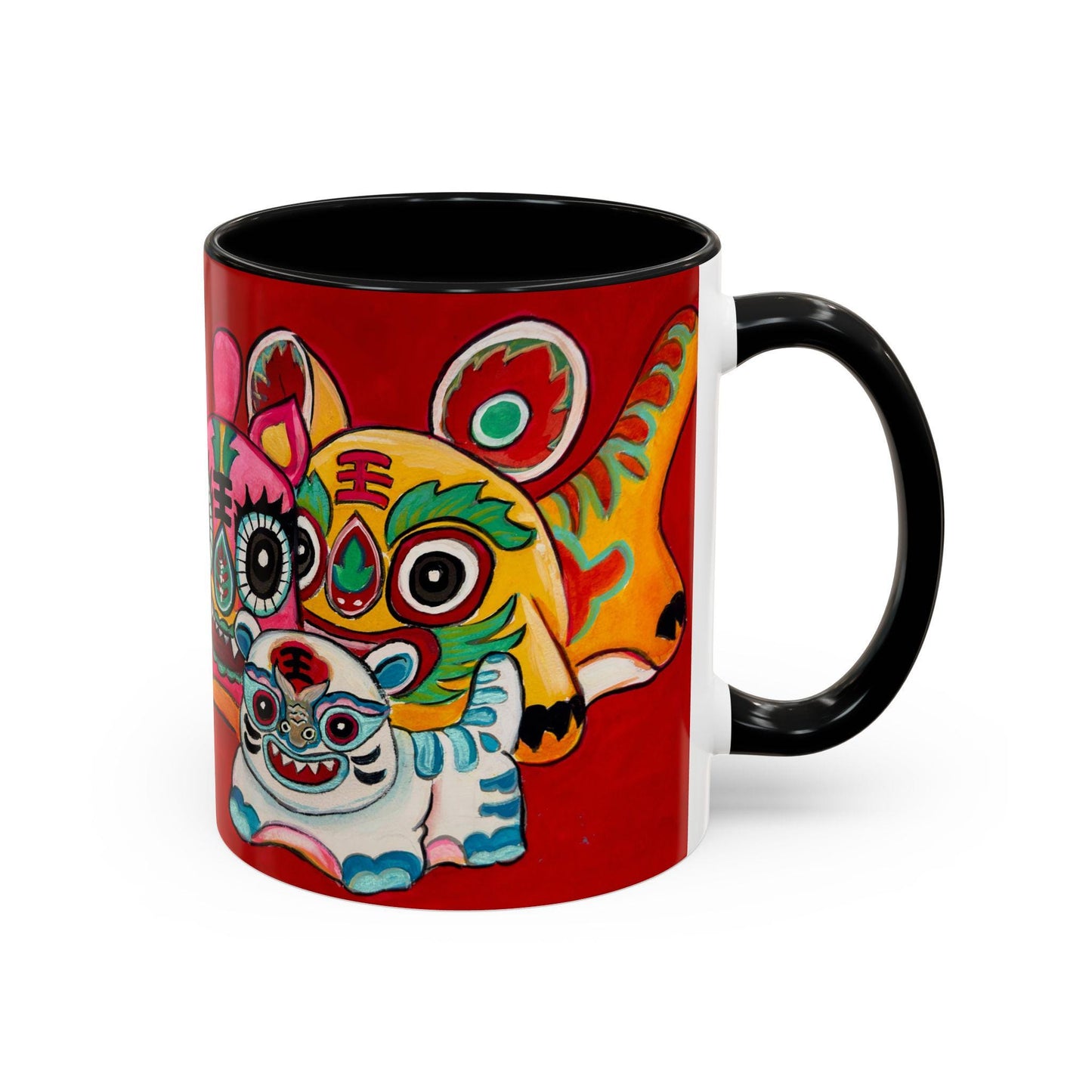 Chinese Horoscope Tiger, Lunar New Year Gift, Colorful Chinese Tiger Folk Art Mug | Accent Coffee Mug 11oz 15oz