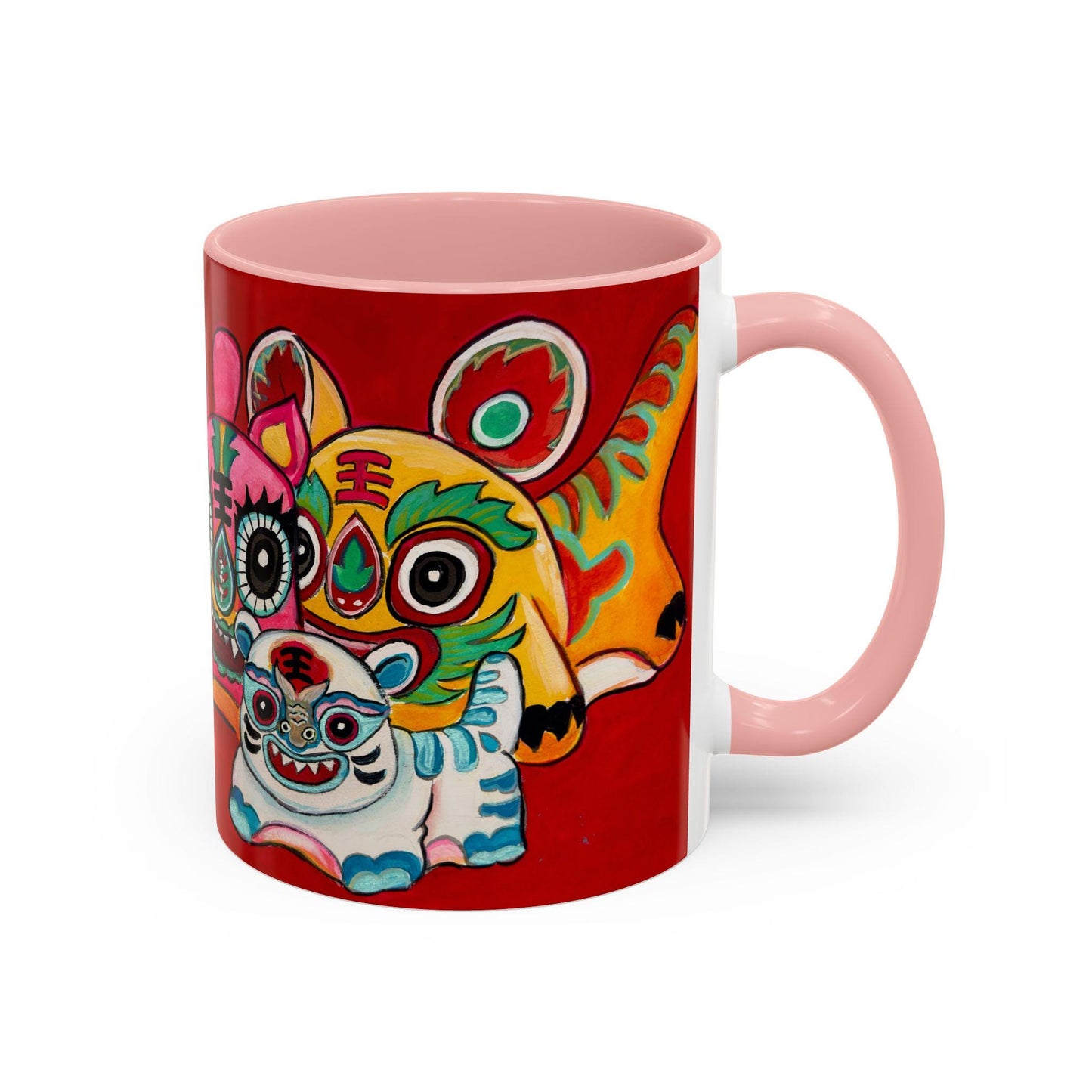 Chinese Horoscope Tiger, Lunar New Year Gift, Colorful Chinese Tiger Folk Art Mug | Accent Coffee Mug 11oz 15oz