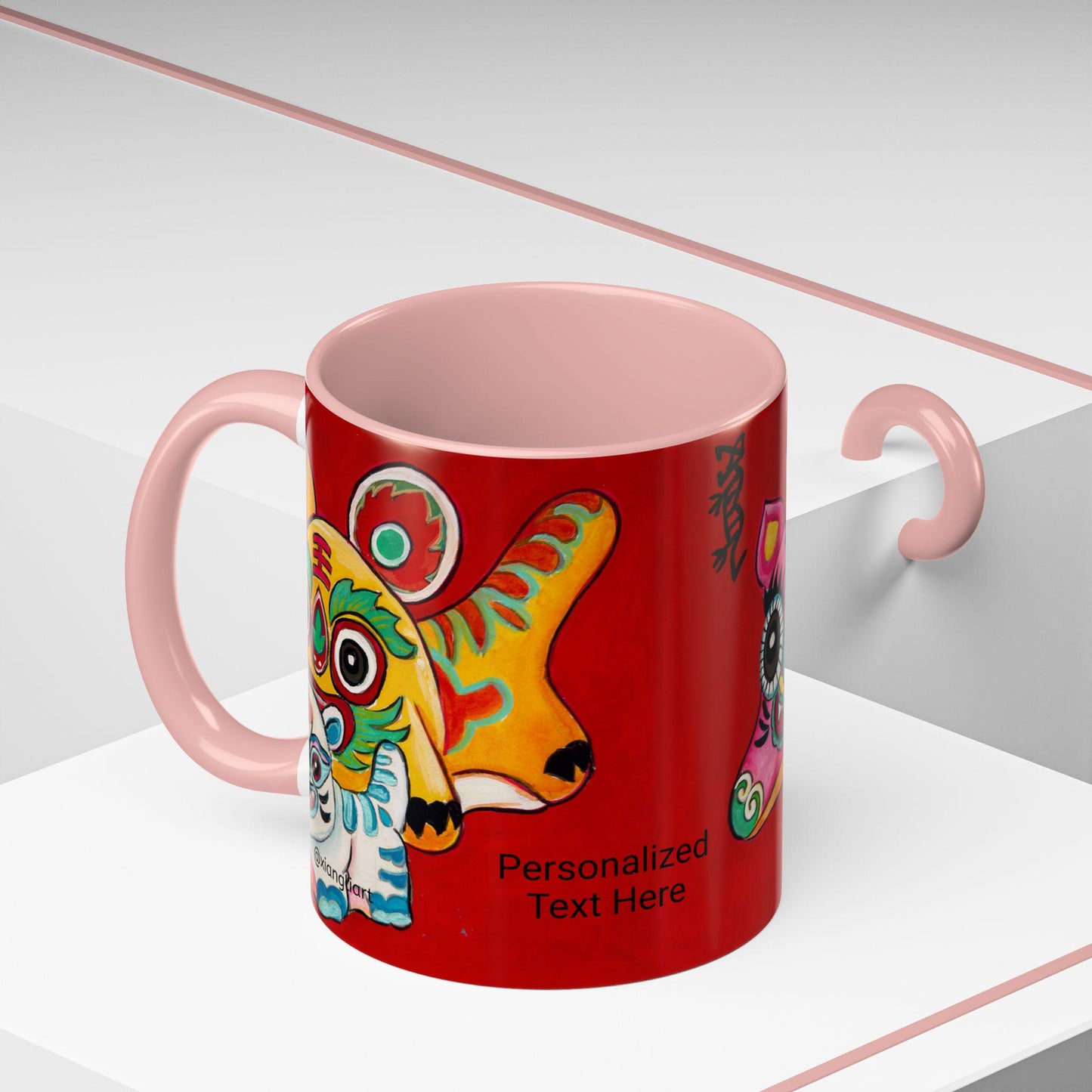 Chinese Horoscope Tiger, Lunar New Year Gift, Colorful Chinese Tiger Folk Art Mug | Accent Coffee Mug 11oz 15oz