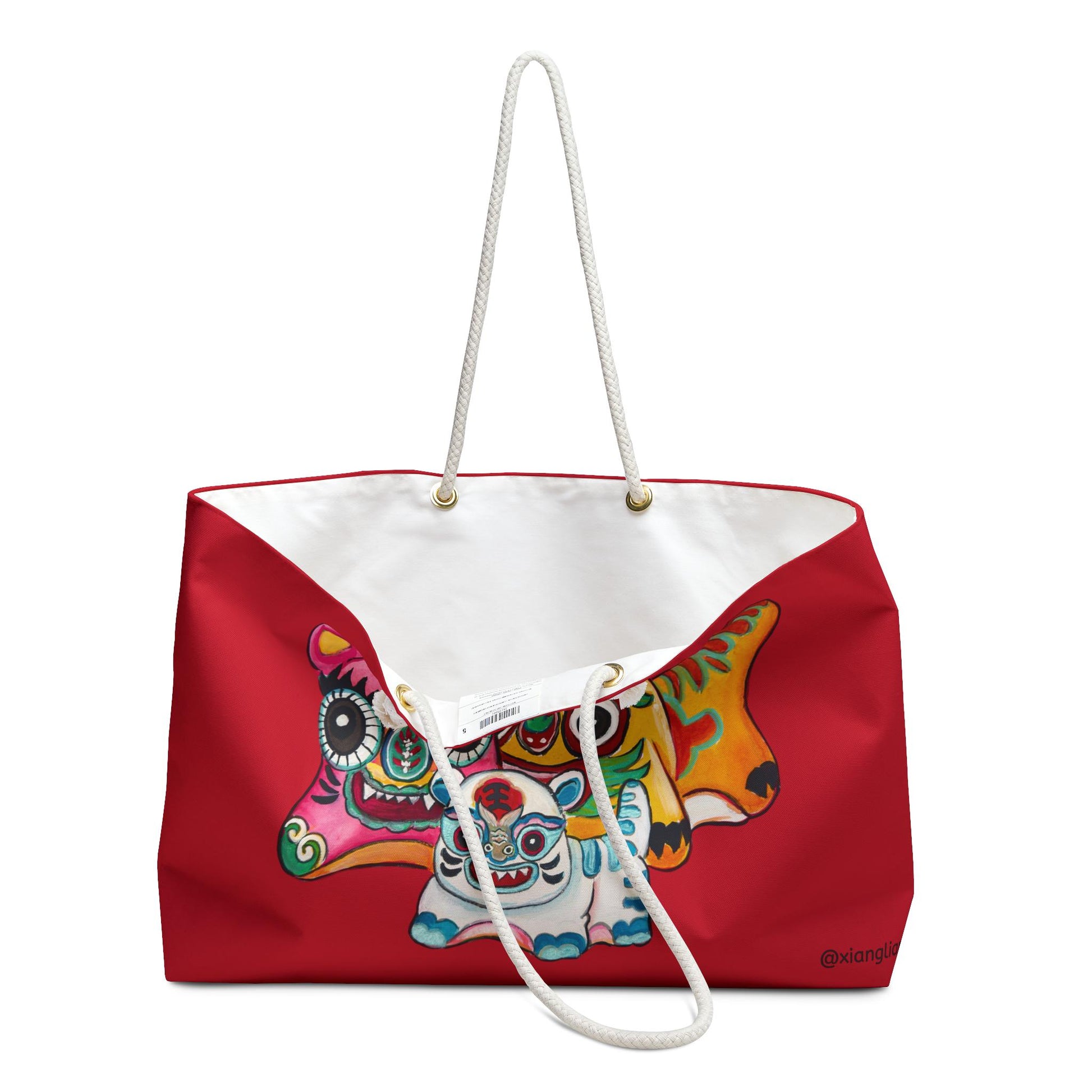 Chinese Horoscope Tiger Watercolor Art Lunar New Year Gift Colorful Tiger Folk Art Weekender | Red Travel Bag