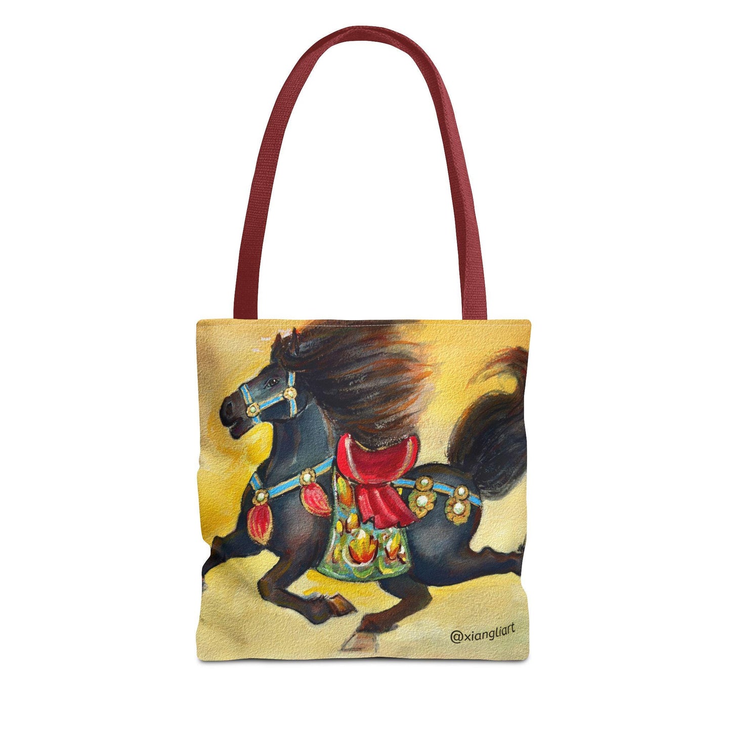Chinese Horoscope Horse Lunar New Year 2026 Best Gift Black Carousel Horse Tote Bag | Colorful Saddle All-Over Print