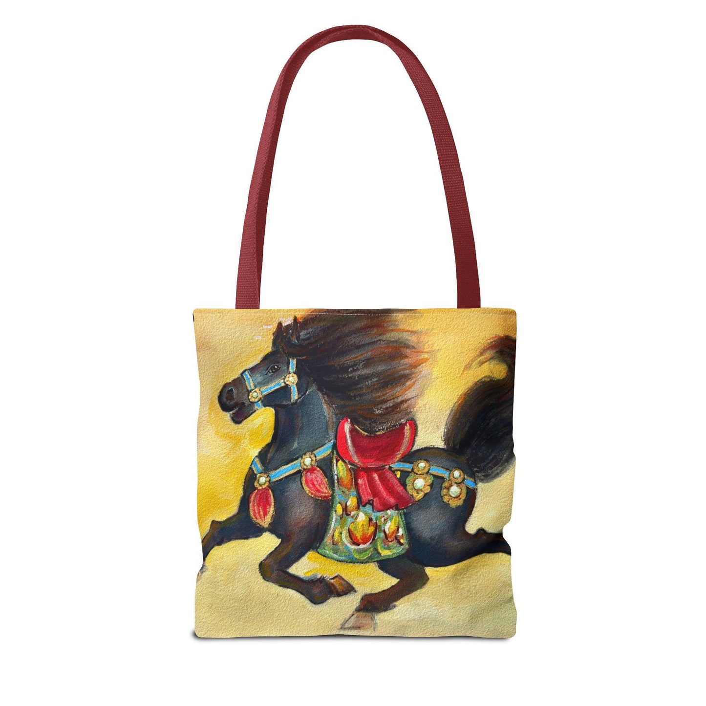 Chinese Horoscope Horse Lunar New Year 2026 Best Gift Black Carousel Horse Tote Bag | Colorful Saddle All-Over Print