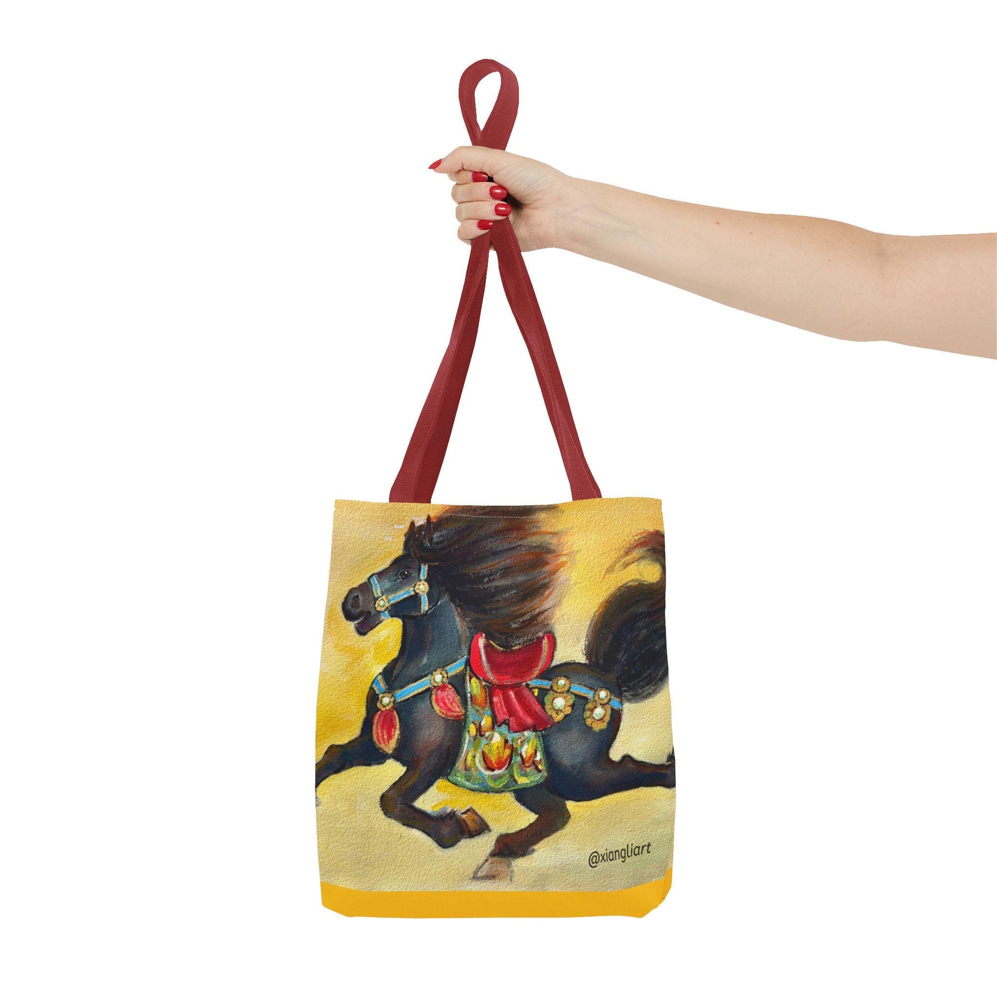 Chinese Horoscope Horse Lunar New Year 2026 Best Gift Black Carousel Horse Tote Bag | Colorful Saddle All-Over Print