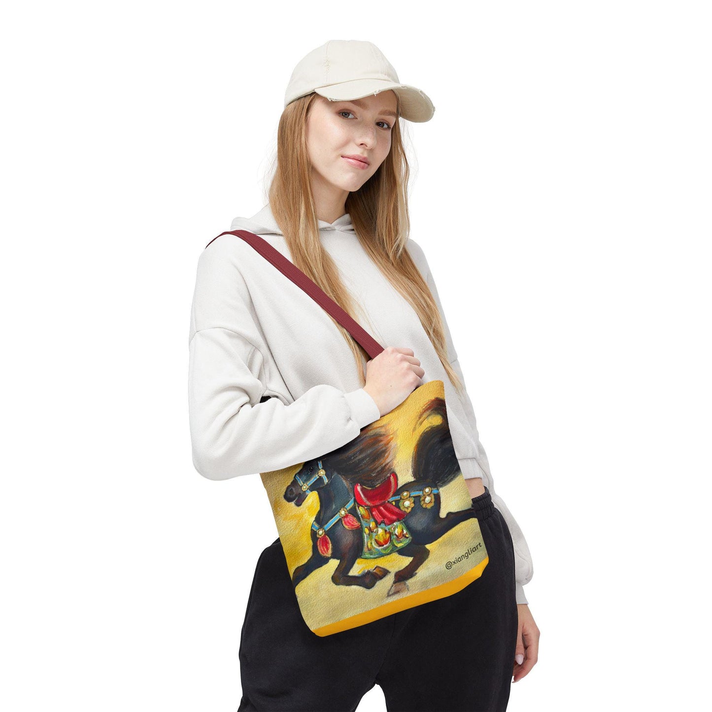 Chinese Horoscope Horse Lunar New Year 2026 Best Gift Black Carousel Horse Tote Bag | Colorful Saddle All-Over Print