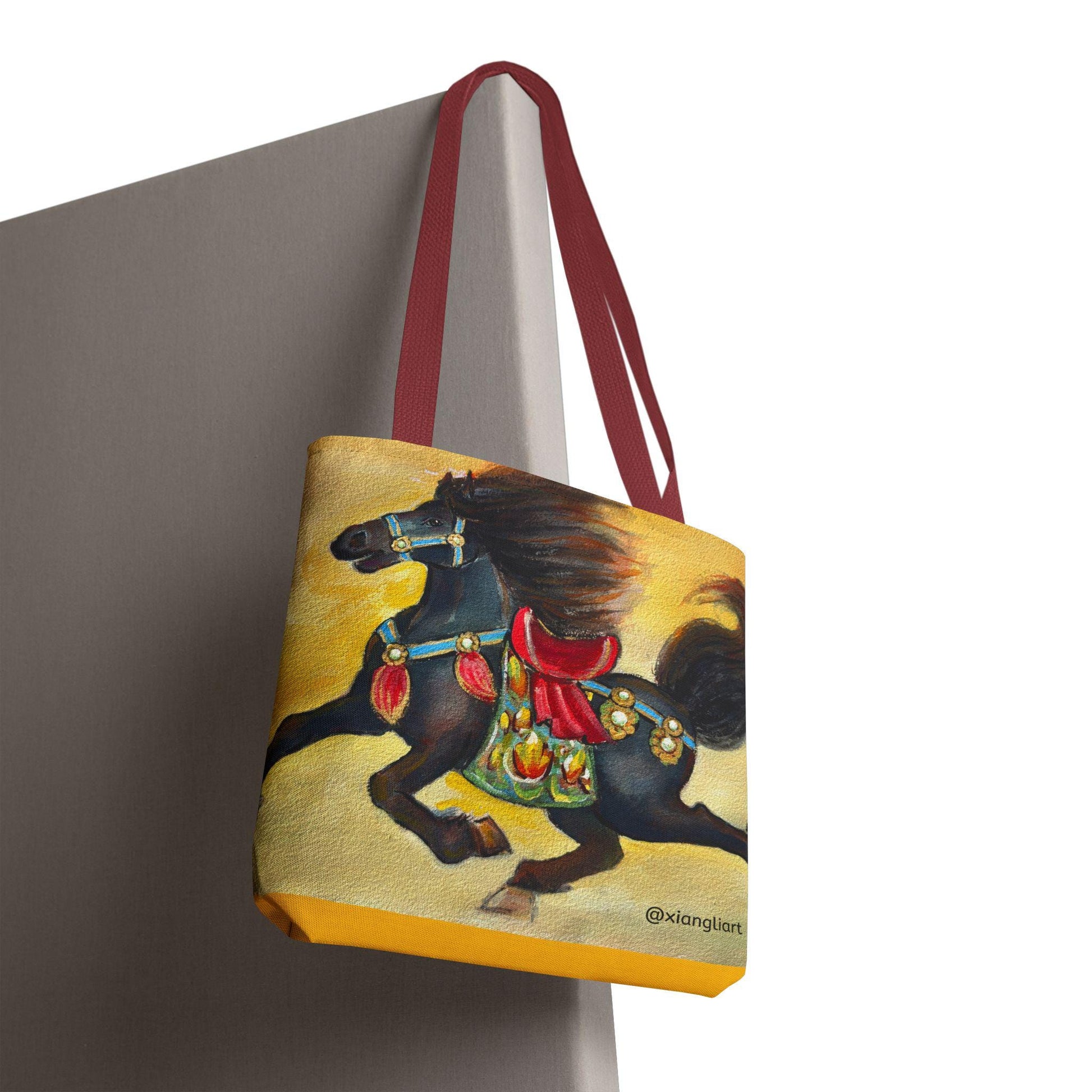 Chinese Horoscope Horse Lunar New Year 2026 Best Gift Black Carousel Horse Tote Bag | Colorful Saddle All-Over Print