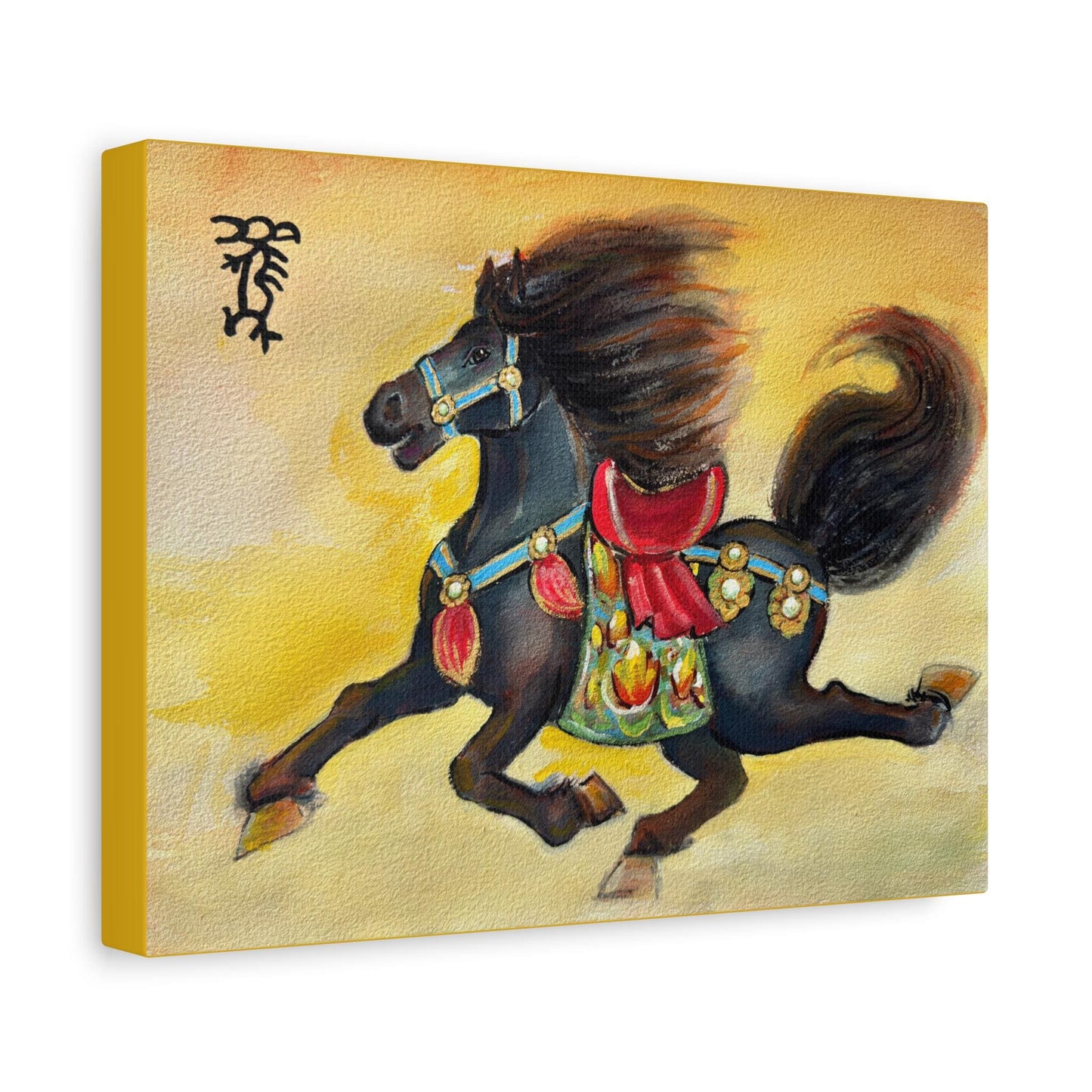 Chinese Horoscope Horse Lunar New Year 2026 Black Horse Painting Matte Canvas