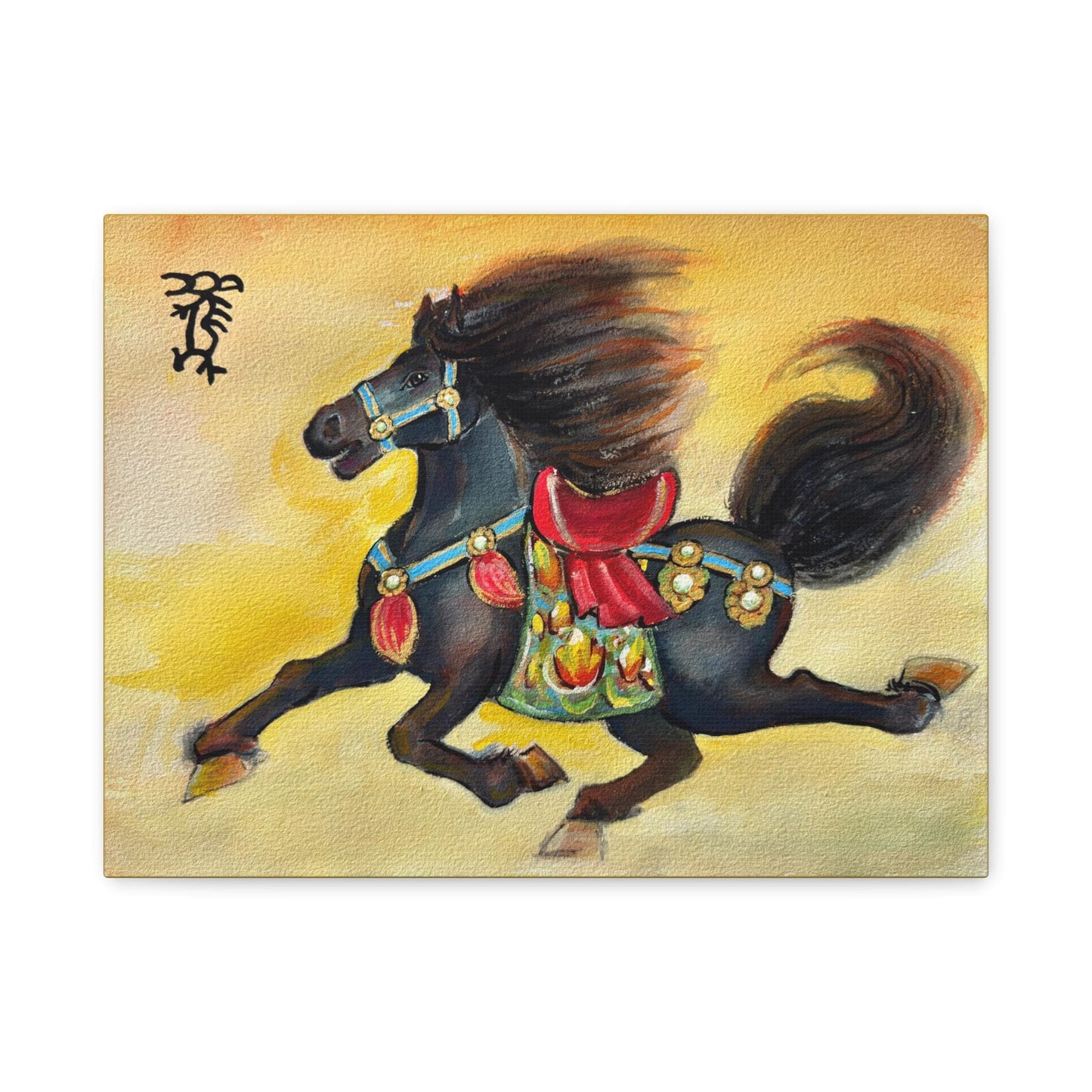 Chinese Horoscope Horse Lunar New Year 2026 Black Horse Painting Matte Canvas