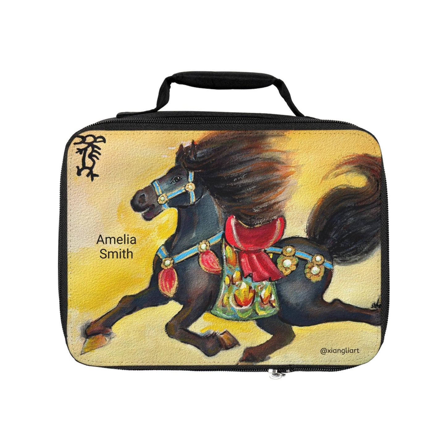Chinese Horoscope Lunar New Year 2026 Gift Black Horse Illustration Lunch Bag | Running Horse Art Lunchbox